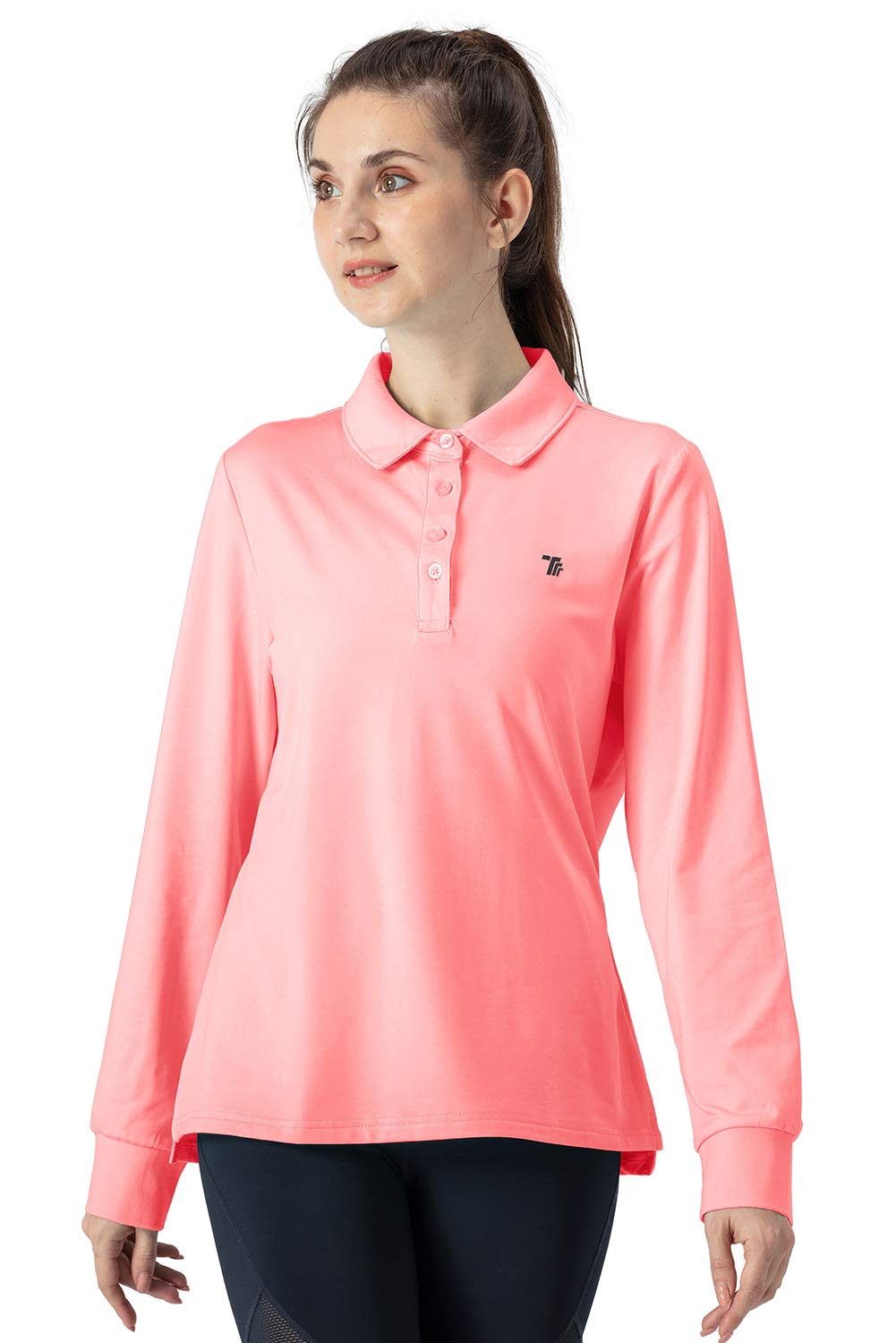 【送料無料】[Gopune] レディース ポロシャツ 長袖 カットソー ロングシャツ ビズポロ 吸汗速乾 通気 UVカット スボーツ カジュアル ゴルフウェア 襟付き 15色選択可 色：ライトピンク、サイズ：XL