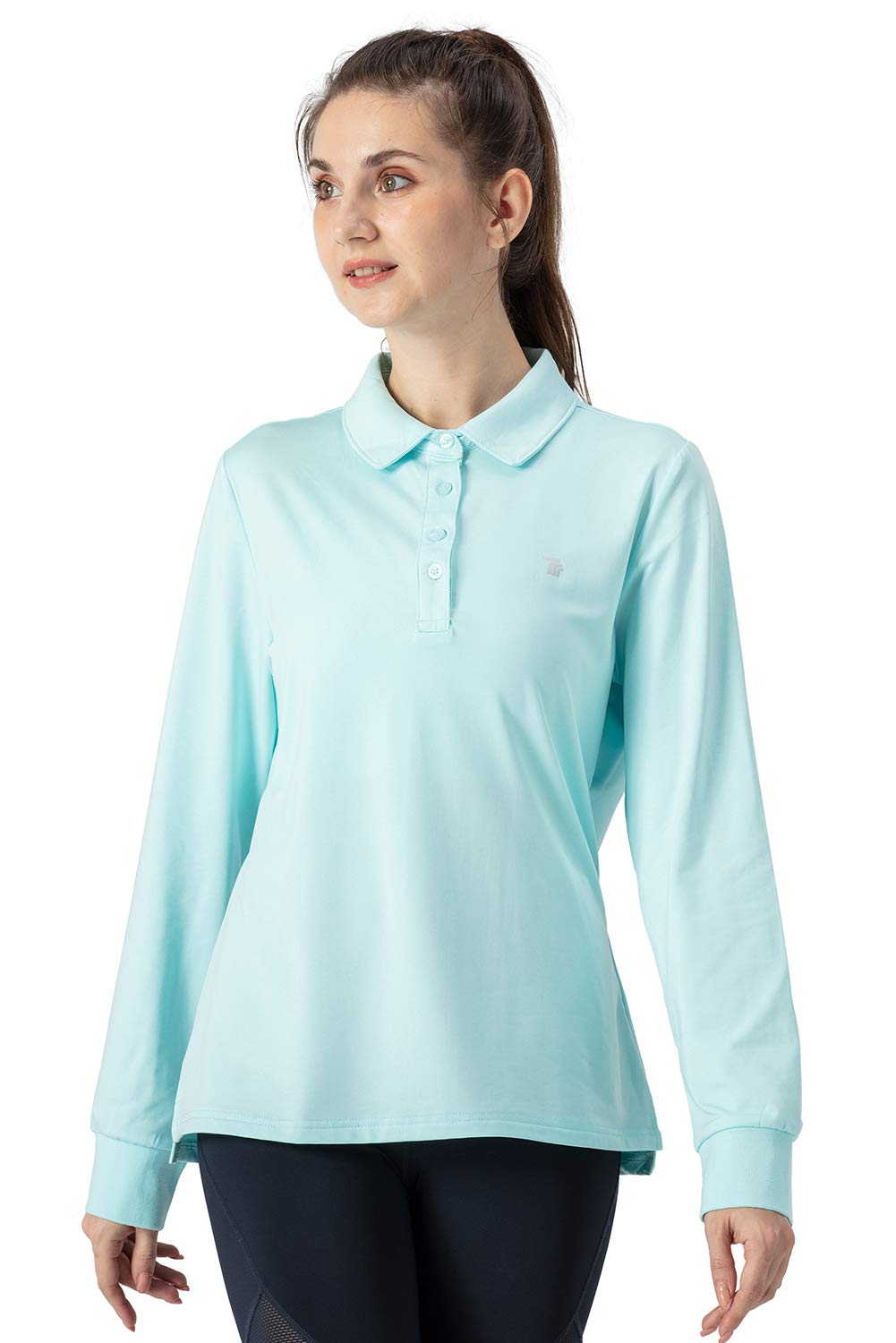 【送料無料】[Gopune] レディース ポロシャツ 長袖 カットソー ロングシャツ ビズポロ 吸汗速乾 通気 UVカット スボーツ カジュアル ゴルフウェア 襟付き 15色選択可 色：ライトブルー、サイズ：M