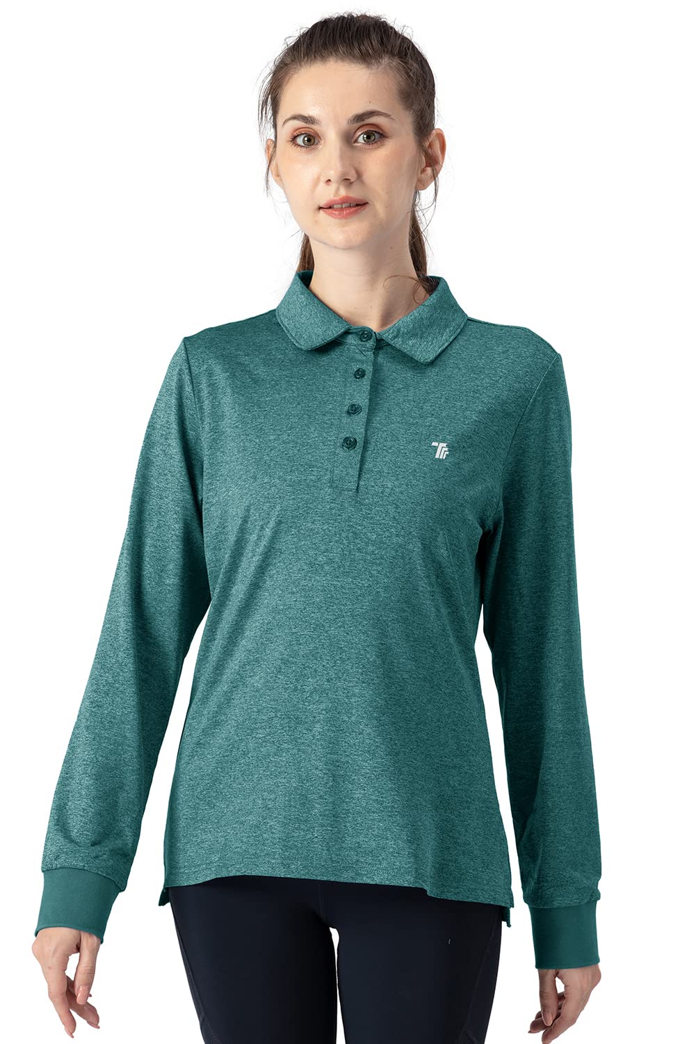 【送料無料】[Gopune] レディース ポロシャツ 長袖 カットソー ロングシャツ ビズポロ 吸汗速乾 通気 UVカット スボーツ カジュアル ゴルフウェア 襟付き 15色選択可 色：グリーン、サイズ：M