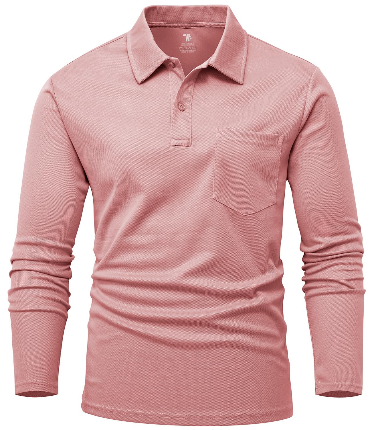 【送料無料】[Gopune] メンズ ポロシャツ 長袖 スポーツポロシャツ 通気 ゴルフウェア アウトドアウェア 日常着 速乾 カジュアル ポケット付き 春秋服 色：ピンク、サイズ：L