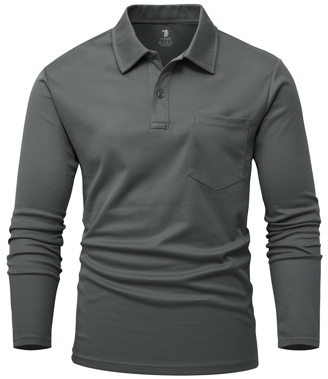 【送料無料】[Gopune] メンズ ポロシャツ 長袖 スポーツポロシャツ 通気 ゴルフウェア アウトドアウェア 日常着 速乾 カジュアル ポケット付き 春秋服 色：ダックグレー、サイズ：XL