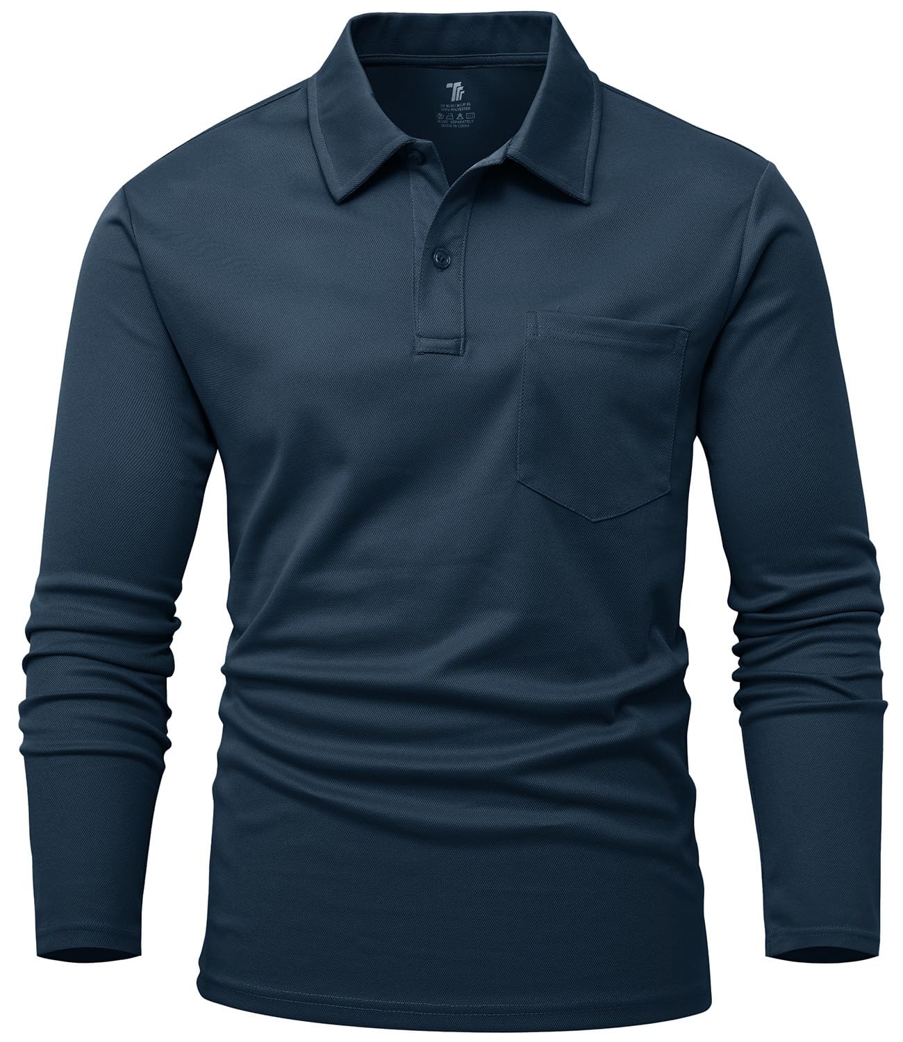 【送料無料】[Gopune] メンズ ポロシャツ 長袖 スポーツポロシャツ 通気 ゴルフウェア アウトドアウェア 日常着 速乾 カジュアル ポケット付き 春秋服 色：ネイビー、サイズ：3XL