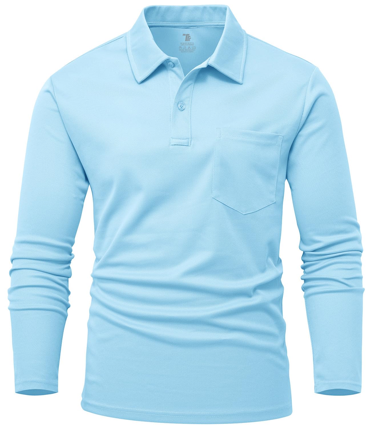 【送料無料】[Gopune] メンズ ポロシャツ 長袖 スポーツポロシャツ 通気 ゴルフウェア アウトドアウェア 日常着 速乾 カジュアル ポケット付き 春秋服 色：ライトブルー、サイズ：M