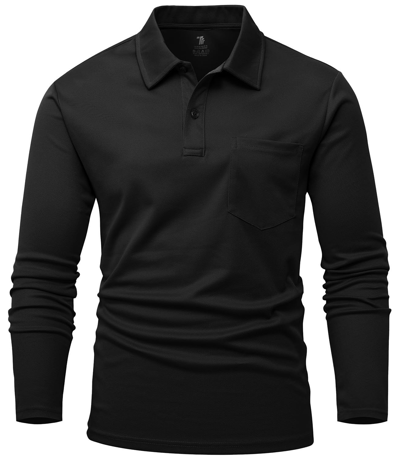 【送料無料】[Gopune] メンズ ポロシャツ 長袖 スポーツポロシャツ 通気 ゴルフウェア アウトドアウェア 日常着 速乾 カジュアル ポケット付き 春秋服 色：ブラック、サイズ：3XL