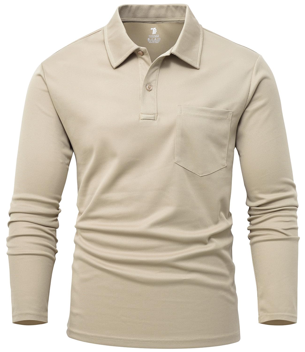 【送料無料】[Gopune] メンズ ポロシャツ 長袖 スポーツポロシャツ 通気 ゴルフウェア アウトドアウェア 日常着 速乾 カジュアル ポケット付き 春秋服 色：カーキ、サイズ：2XL