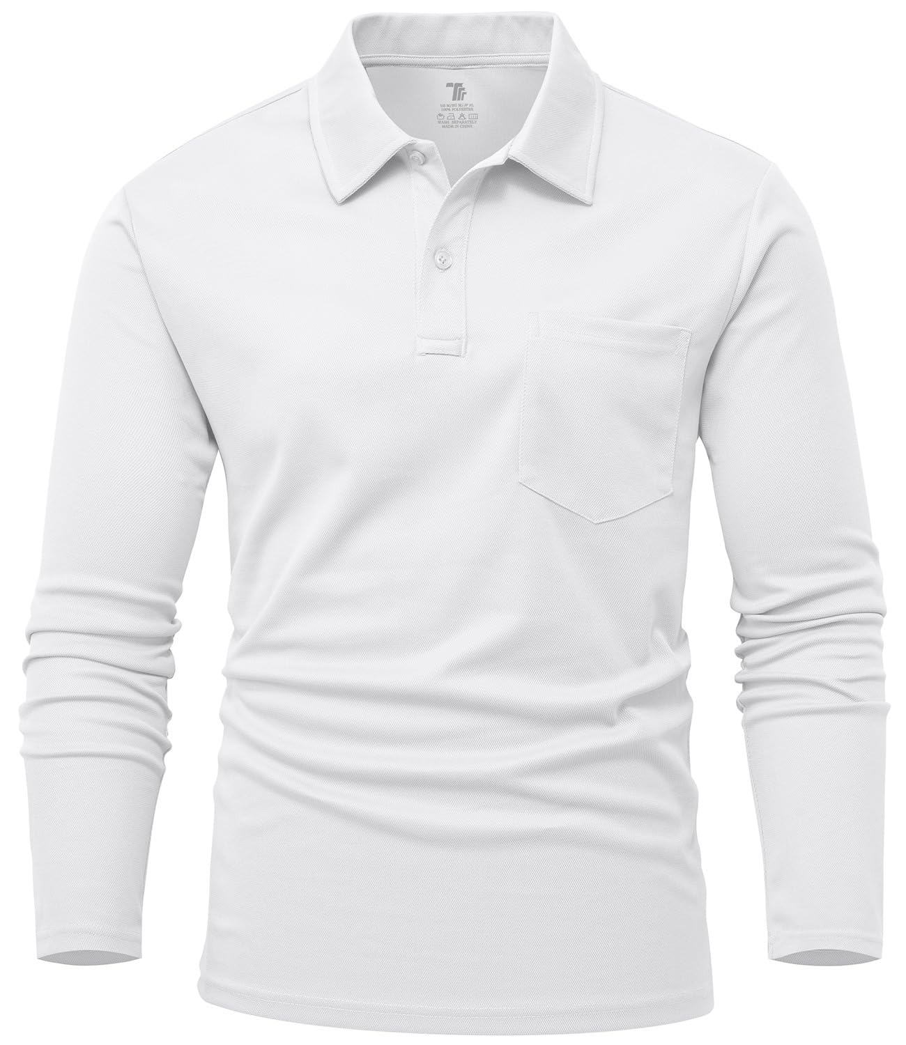 【送料無料】[Gopune] メンズ ポロシャツ 長袖 スポーツポロシャツ 通気 ゴルフウェア アウトドアウェア 日常着 速乾 カジュアル ポケット付き 春秋服 色：ホワイト、サイズ：2XL