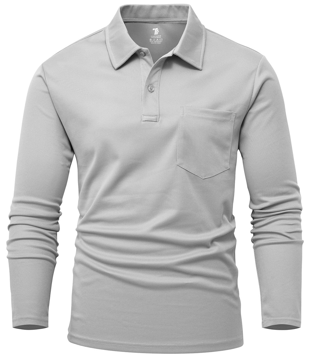 【送料無料】[Gopune] メンズ ポロシャツ 長袖 スポーツポロシャツ 通気 ゴルフウェア アウトドアウェア 日常着 速乾 カジュアル ポケット付き 春秋服 色：ライトグレー、サイズ：M