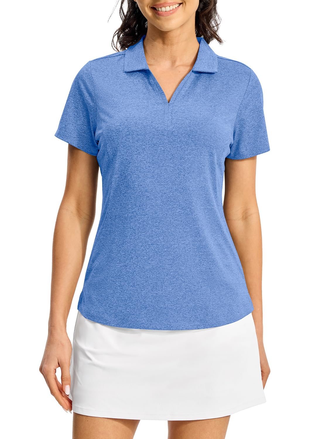 【送料無料】[Gopune] ポロシャツ レディース 半袖 速乾 トレーニングウェア 通気性 Vネックシャツ 襟付き UPF50+ テニスウェア スポーツ 仕事用 色：ダックブルー、サイズ：M