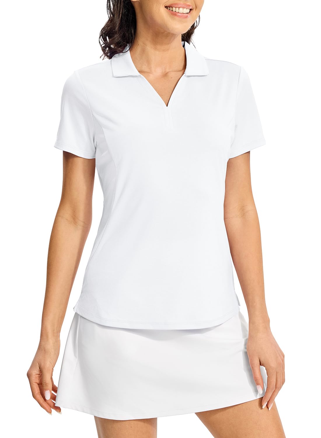 【送料無料】[Gopune] ポロシャツ レディース 半袖 速乾 トレーニングウェア 通気性 Vネックシャツ 襟付き UPF50+ テニスウェア スポーツ 仕事用 色：ホワイト、サイズ：M