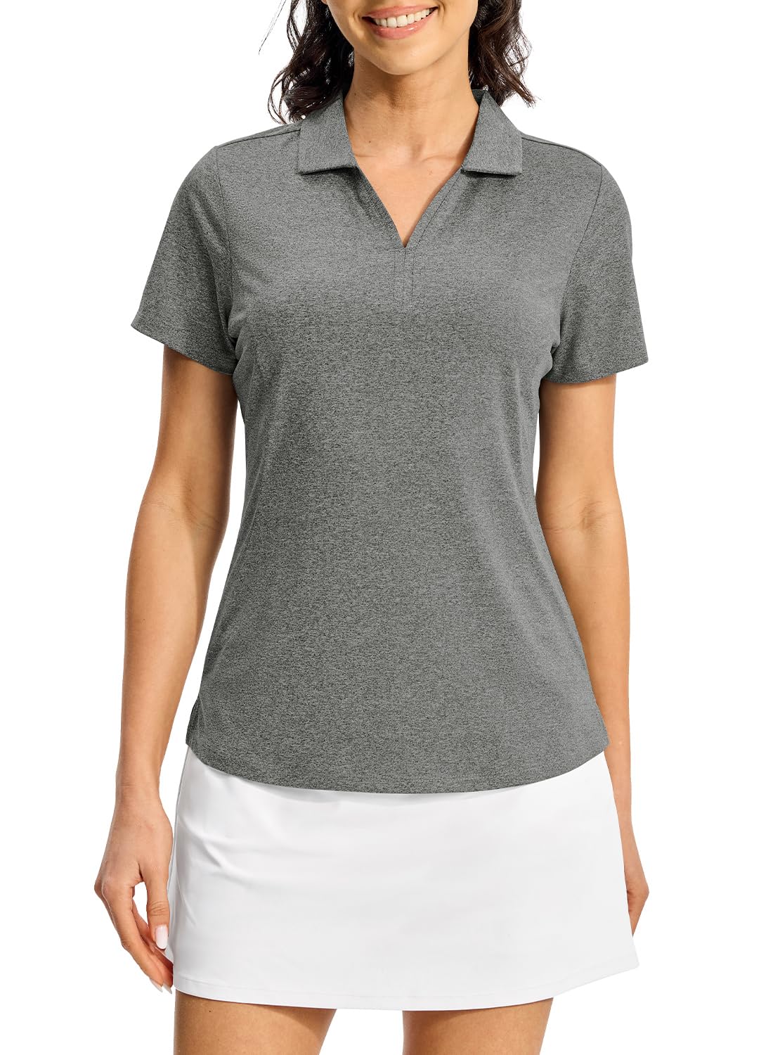 【送料無料】[Gopune] ポロシャツ レディース 半袖 速乾 トレーニングウェア 通気性 Vネックシャツ 襟付き UPF50+ テニスウェア スポーツ 仕事用 色：ダックグレー、サイズ：M