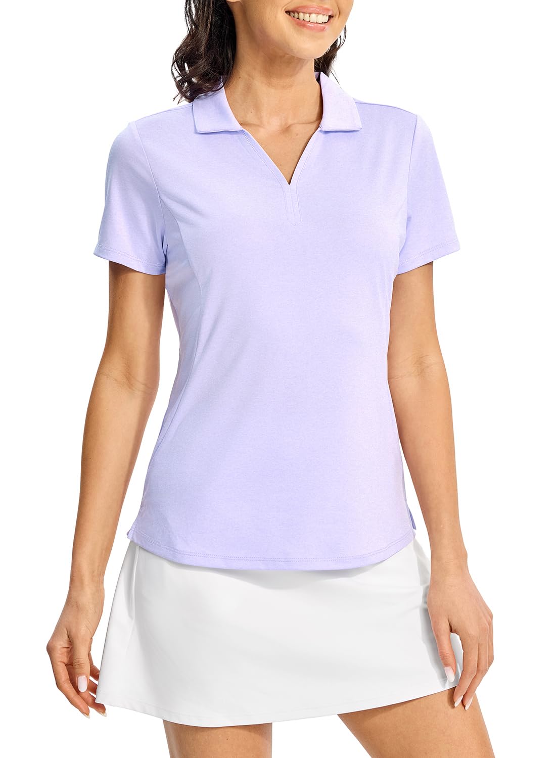 【送料無料】[Gopune] ポロシャツ レディース 半袖 速乾 トレーニングウェア 通気性 Vネックシャツ 襟付き UPF50+ テニスウェア スポーツ 仕事用 色：ライトパープル、サイズ：XL