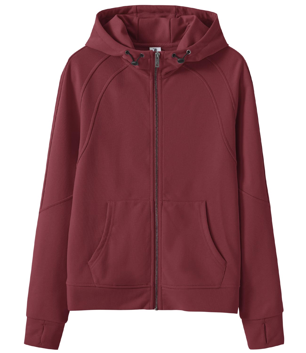 【送料無料】[Gopune] スウェット パーカー レディース フルジップ ジャージ フード付き ランニングジャケット 吸汗 登山着 ストレッチ ゴルフウェア スポーツウェア 指穴付き 春秋服 色：レッド、サイズ：L