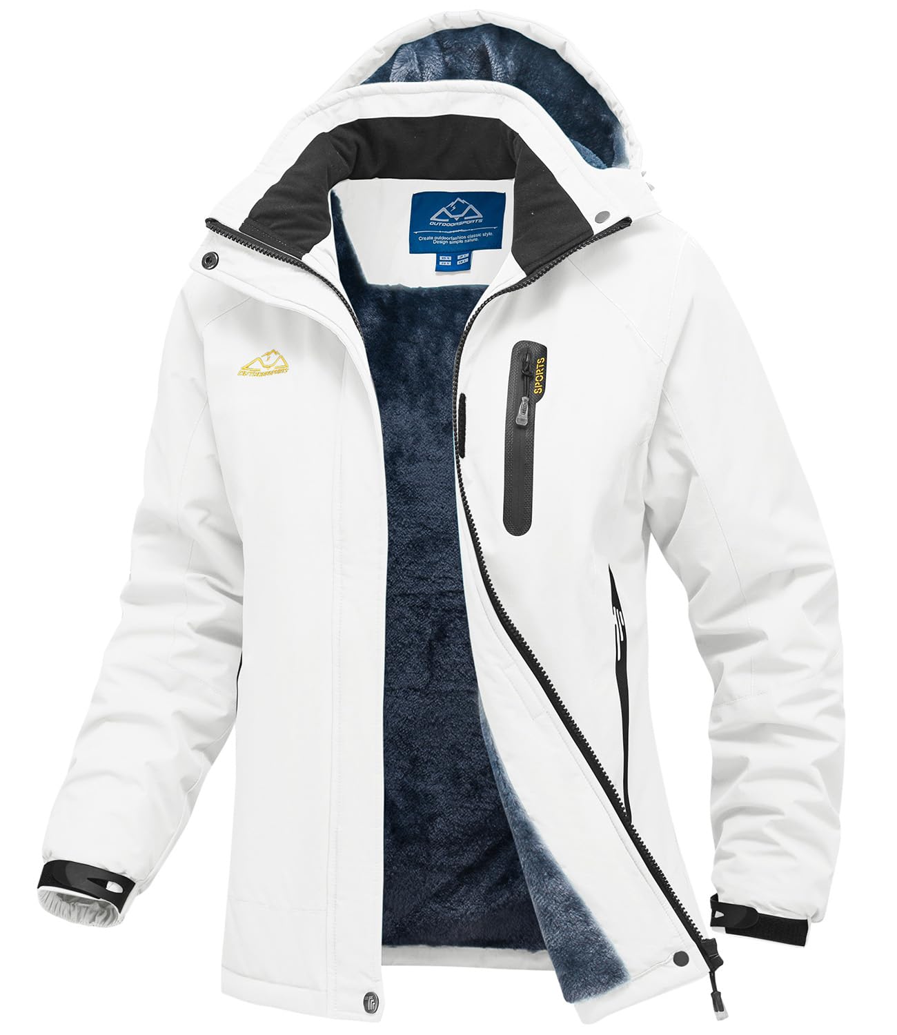 【送料無料】[Gopune] アウトドア ジャケット レディース 裏起毛 マウンテンパーカー 撥水 登山服 防寒着 コート スキーウエア 防風 アウター 通気 フード着脱可能 作業着 冬服 色：ホワイト、サイズ：XL