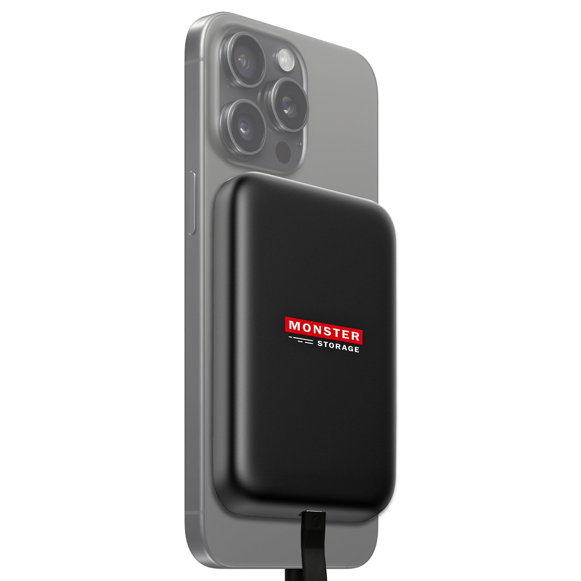 【送料無料】Monster Storage マグネット式 ポータブルSSD 1cmスリムボディー USB3.2 Gen2x2 Type-C 転送速度2,000MB/s iPhone15Pro iPhone15ProMax Apple ProRes Log撮影対応 色：マッドブラック、サイズ：2048GB