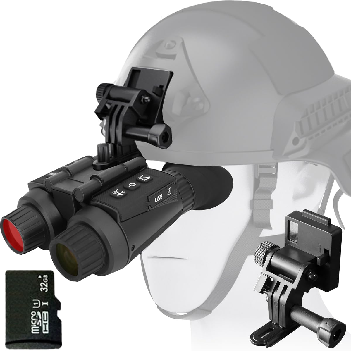 【送料無料】独立チューブ式で眼幅調整 4K 830万画素 300m暗視撮影 32GBカード付属 暗視スコープ 暗視ゴーグル 暗視カメラ スコープ ナイトスコープ ウェアラブル ヘルメット ヘッド マウント 双眼鏡 ハンディー カメラ スターライト ナイトビジョン 赤外線 色：ブラック