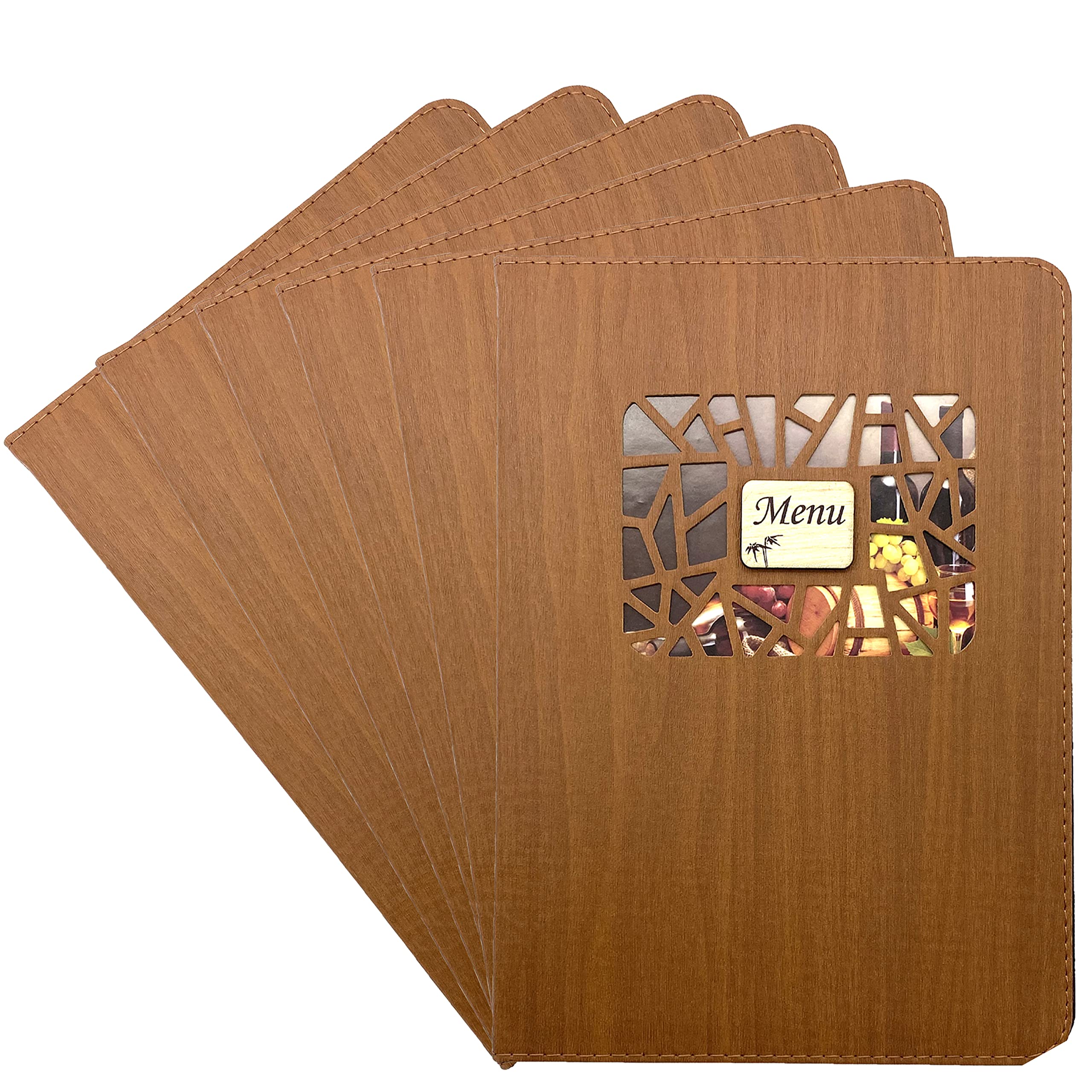 【送料無料】akindou メニューブック A4サイズ 中綴じ 全16面 利用可能 メニュー 縦挿し 差し替え簡単 居酒屋 和食 洋食 中華 キッチンカー 色：木目調6冊セット