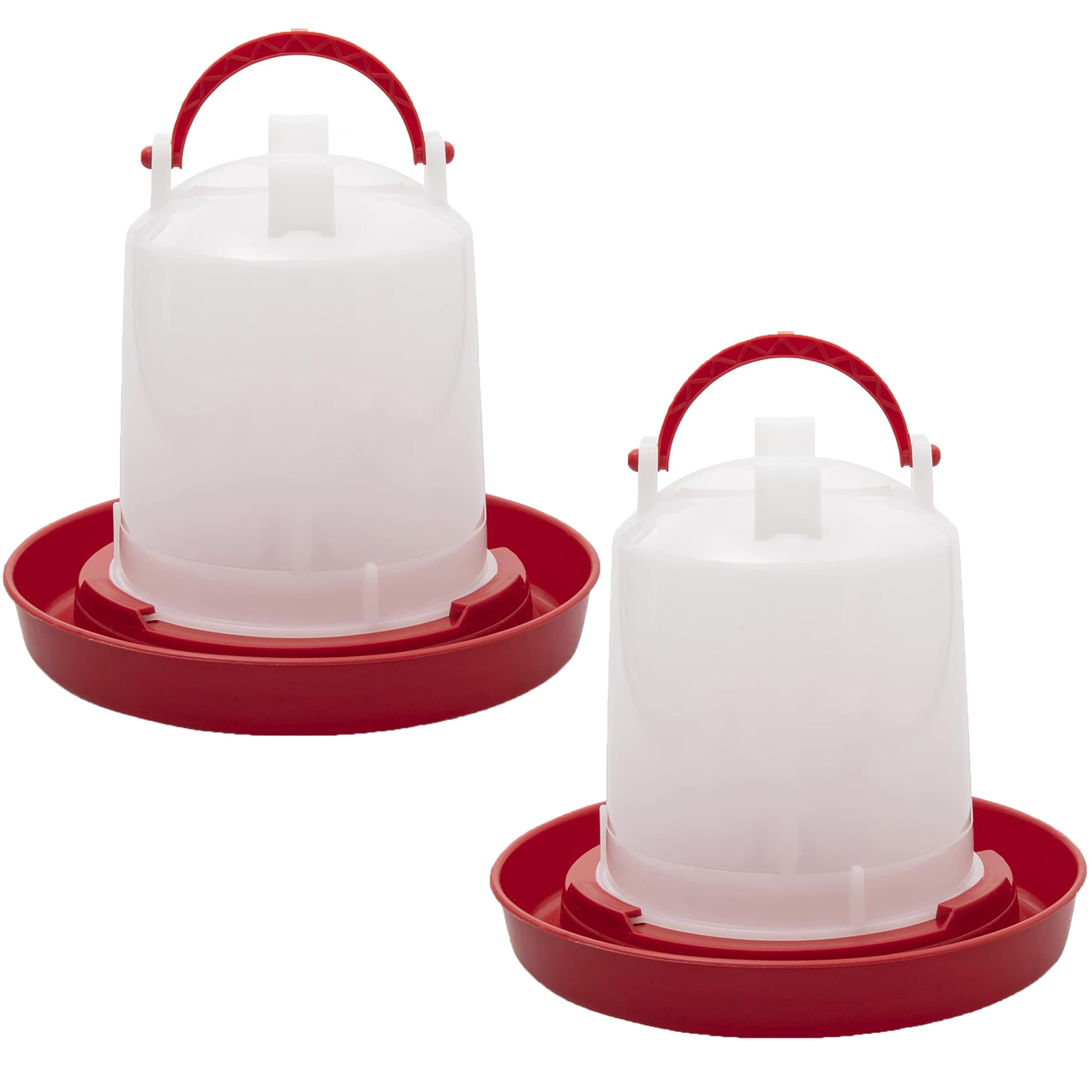 【送料無料】akindou 自動給水器 水飲み器 容量 1L ニワトリ ヒヨコ 鳥用 鶏 アヒル 鴨 (2個セット) 色：ホワイト＆レッド