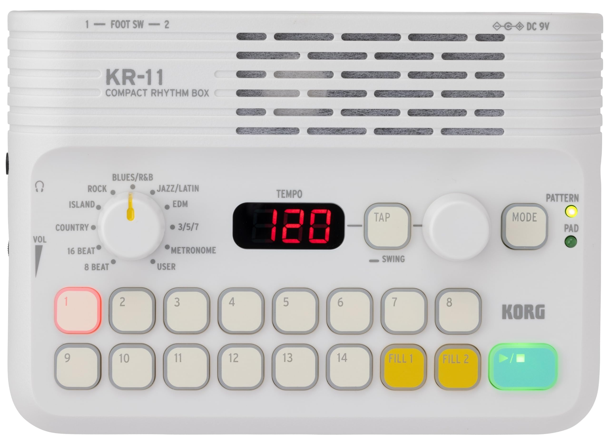 【送料無料】KORG リズム・ボックス KR-11 リズムマシン ヘッドホン/ライン・アウト端子搭載 電池駆動可 色：ホワイト