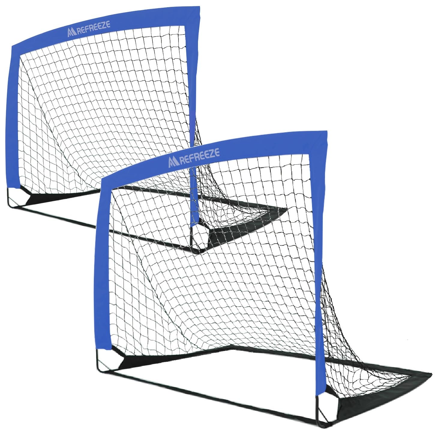【送料無料】REFREEZE(リフリーズ) 折りたたみ サッカーゴール 収納バッグ付き 室内 屋外兼用 ポータブル 色：124×94cm ブルー 2個セット、サイズ：124×94cm