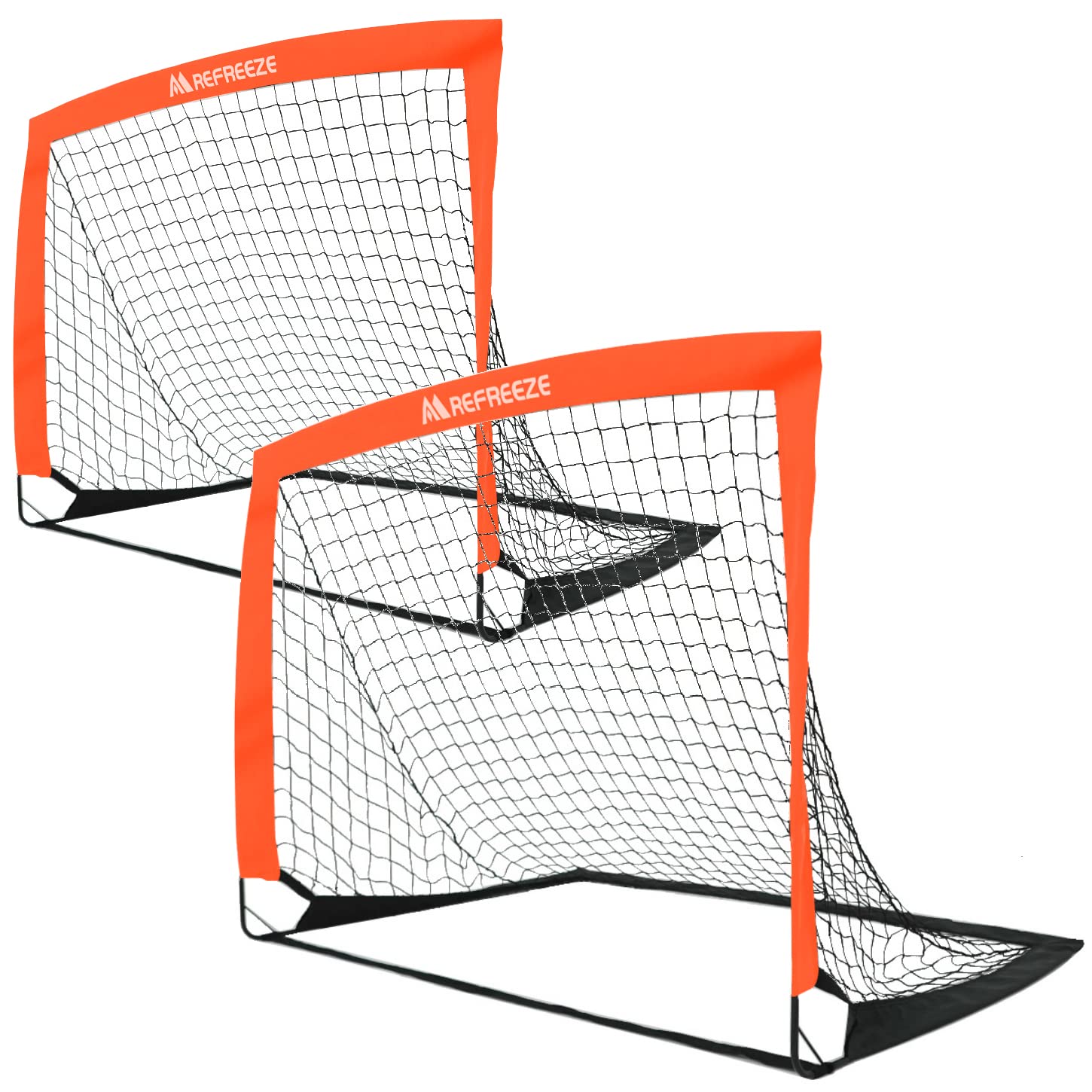 【送料無料】REFREEZE(リフリーズ) 折りたたみ サッカーゴール 収納バッグ付き 室内 屋外兼用 ポータブル 色：124×94cm オレンジ 2個セット、サイズ：124×94cm