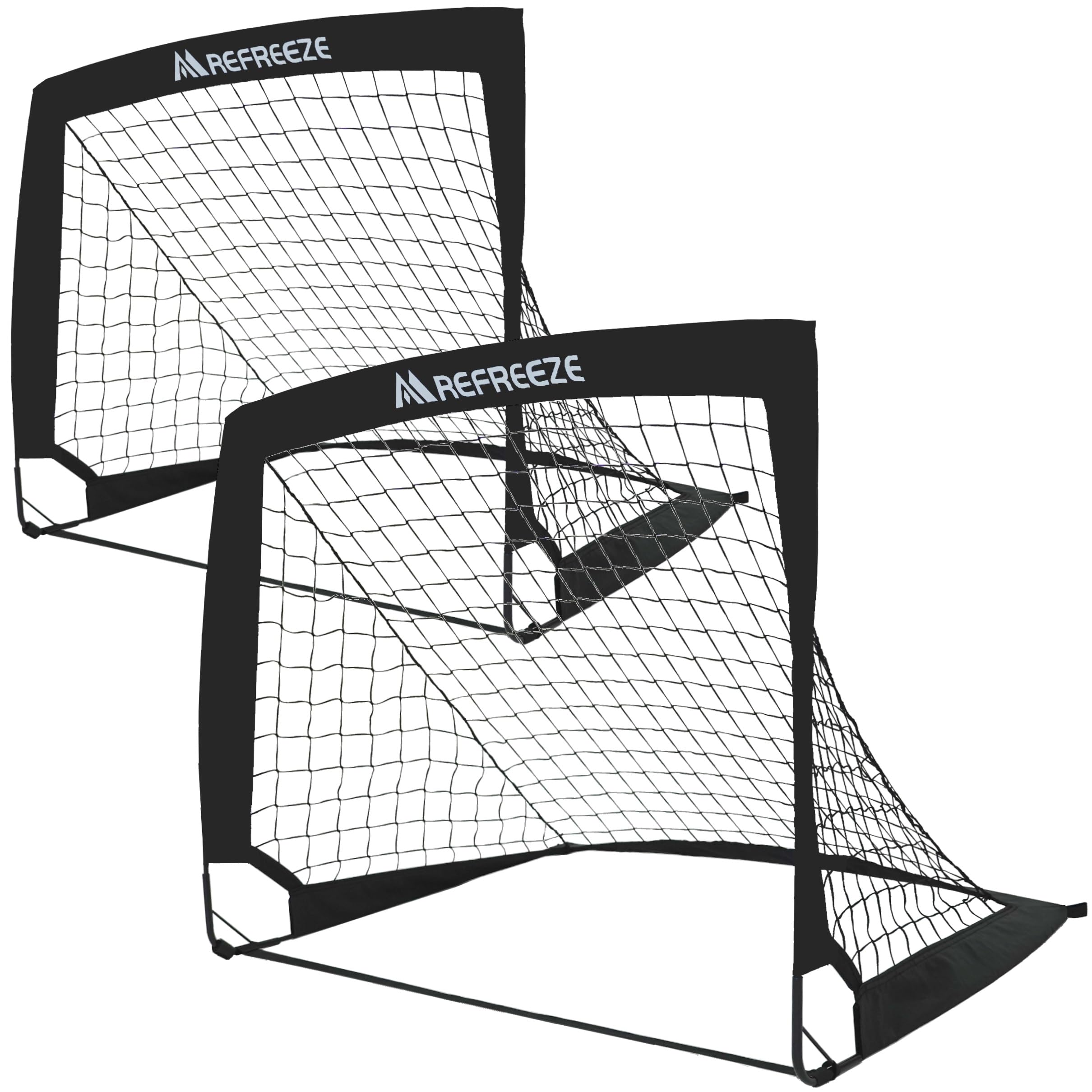 【送料無料】REFREEZE(リフリーズ) 折りたたみ サッカーゴール 収納バッグ付き 室内 屋外兼用 ポータブル 色:90×74cm ブラック 2個セット、サ...