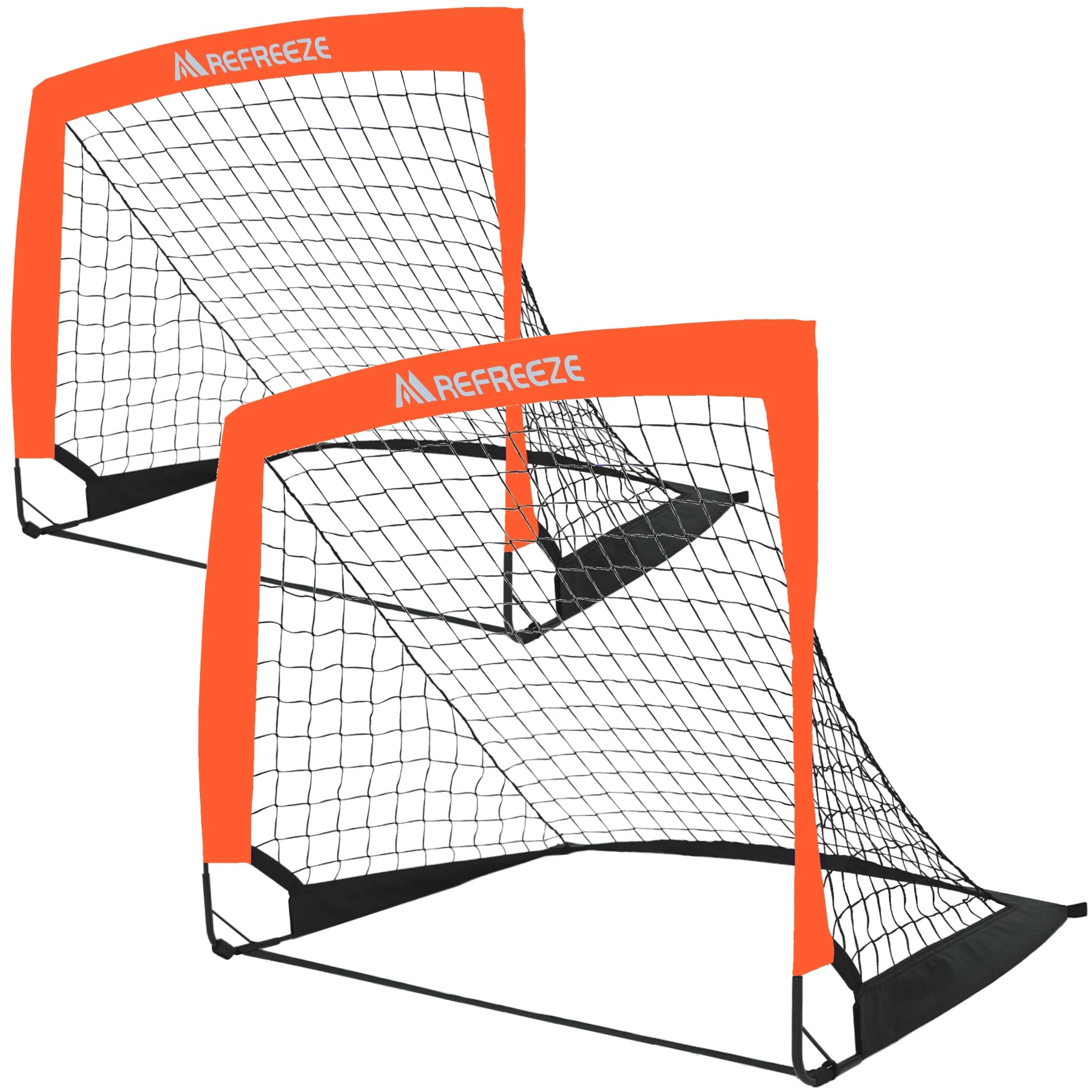 【送料無料】REFREEZE(リフリーズ) 折りたたみ サッカーゴール 収納バッグ付き 室内 屋外兼用 ポータブル 色：90×74cm オレンジ 2個セット、サイズ：90×74cm