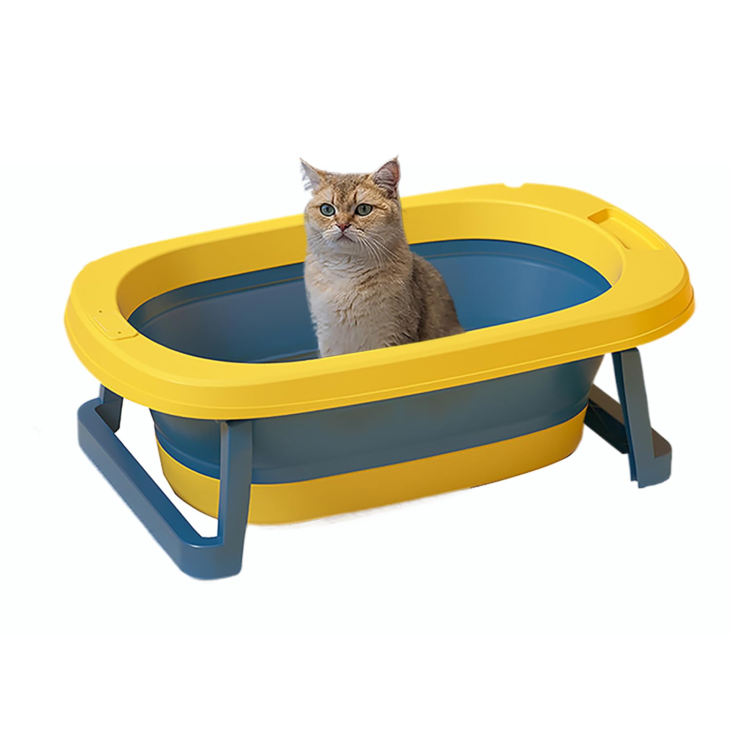 【送料無料】TIKALON 中小型ペット お風呂 折りたたみ バスタブ コンパクト 犬猫兼用 滑り止めシリコン足パッド付き 9cm超薄型 省スペース マンション収納に最適 色：黄色