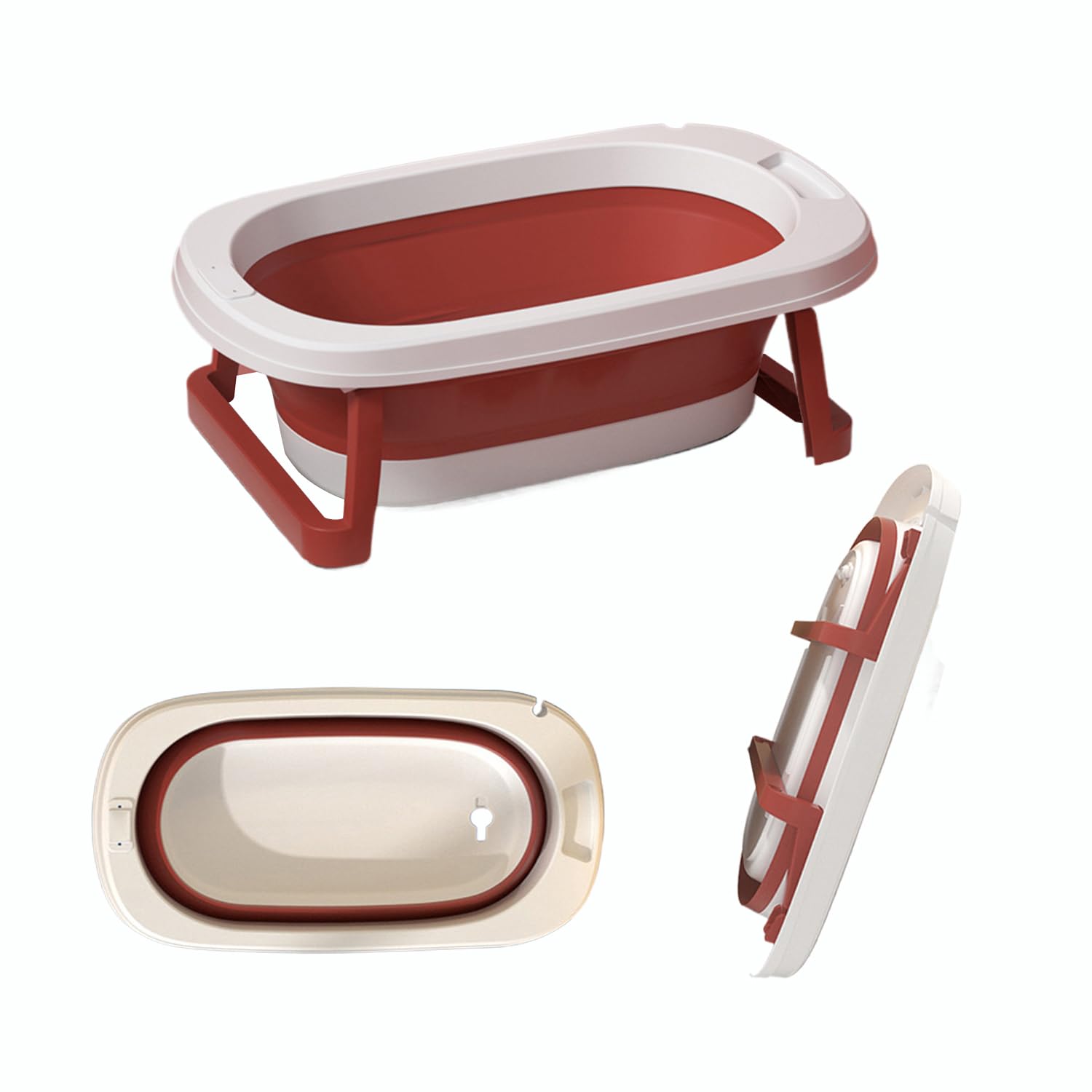 【送料無料】TIKALON 中小型ペット お風呂 折りたたみ バスタブ コンパクト 犬猫兼用 滑り止めシリコン足パッド付き 9cm超薄型 省スペース マンション収納に最適 色：赤色