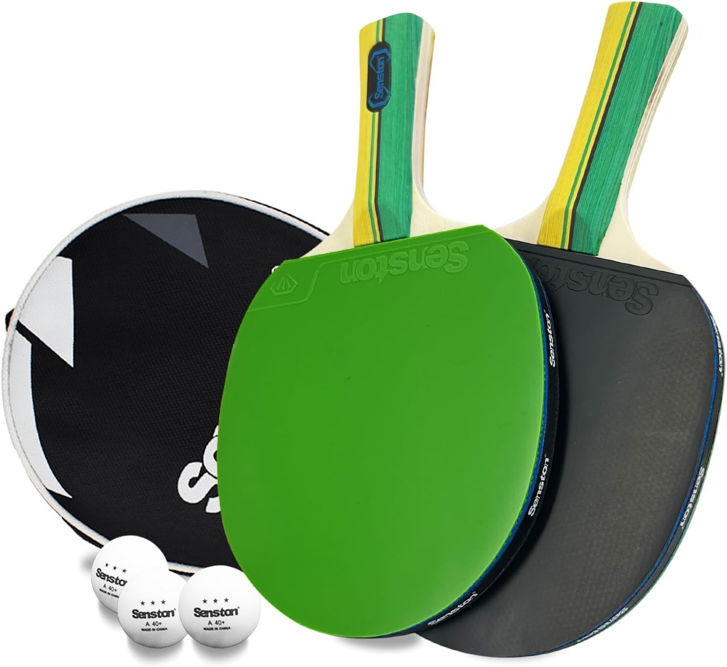 【送料無料】Senston 卓球セット 卓球ラケット 2本、ポータブルバッグ1個 、ピンポン球3個 つ 初心者 中高級プレイヤーのトレーニング、試合 色：グリーン