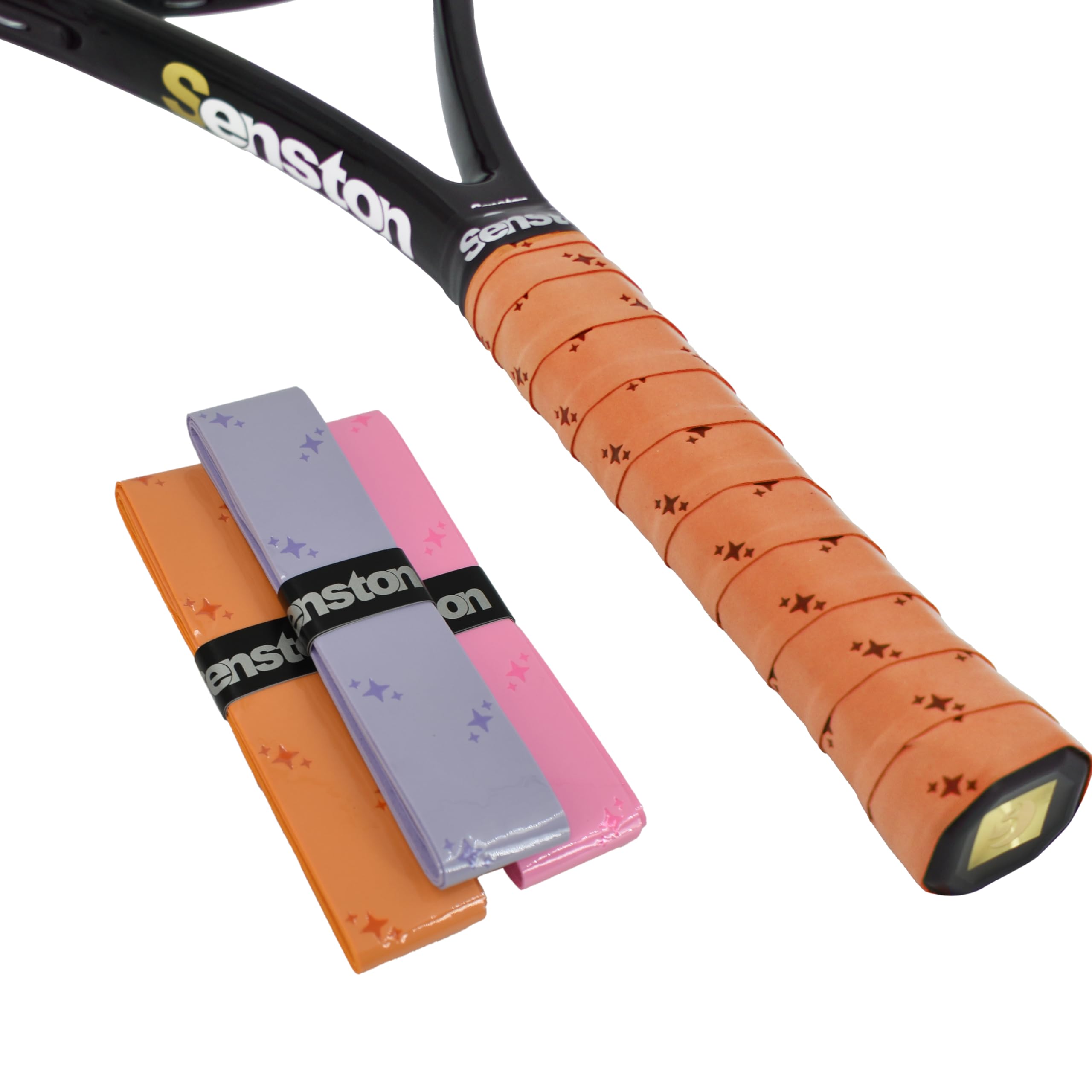 【送料無料】Senston 3個セット ラケットグリップテープ 輝く星柄オーバーグリップ ラケットハンドル用 色：ピンク パープル オレンジ