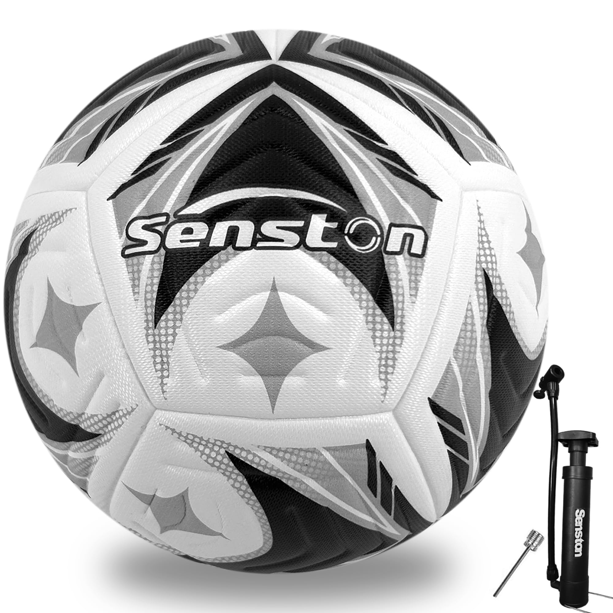 【送料無料】Senston サッカーボール5号 12枚パネル PUサッカーボール練習/試合用 耐久性 黒色 色：黒色