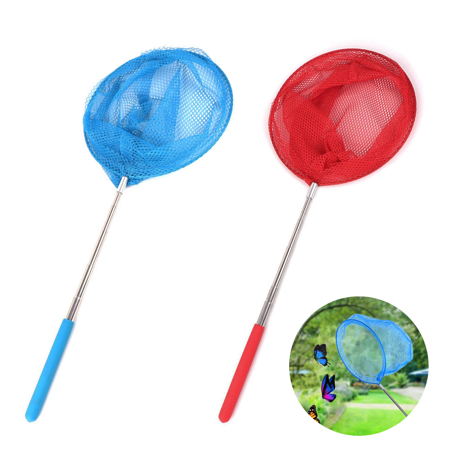 【送料無料】YANYULI 釣りネット 虫取り網 2個セット 細かいメッシュ 軽量 5段伸縮 調節可 ...