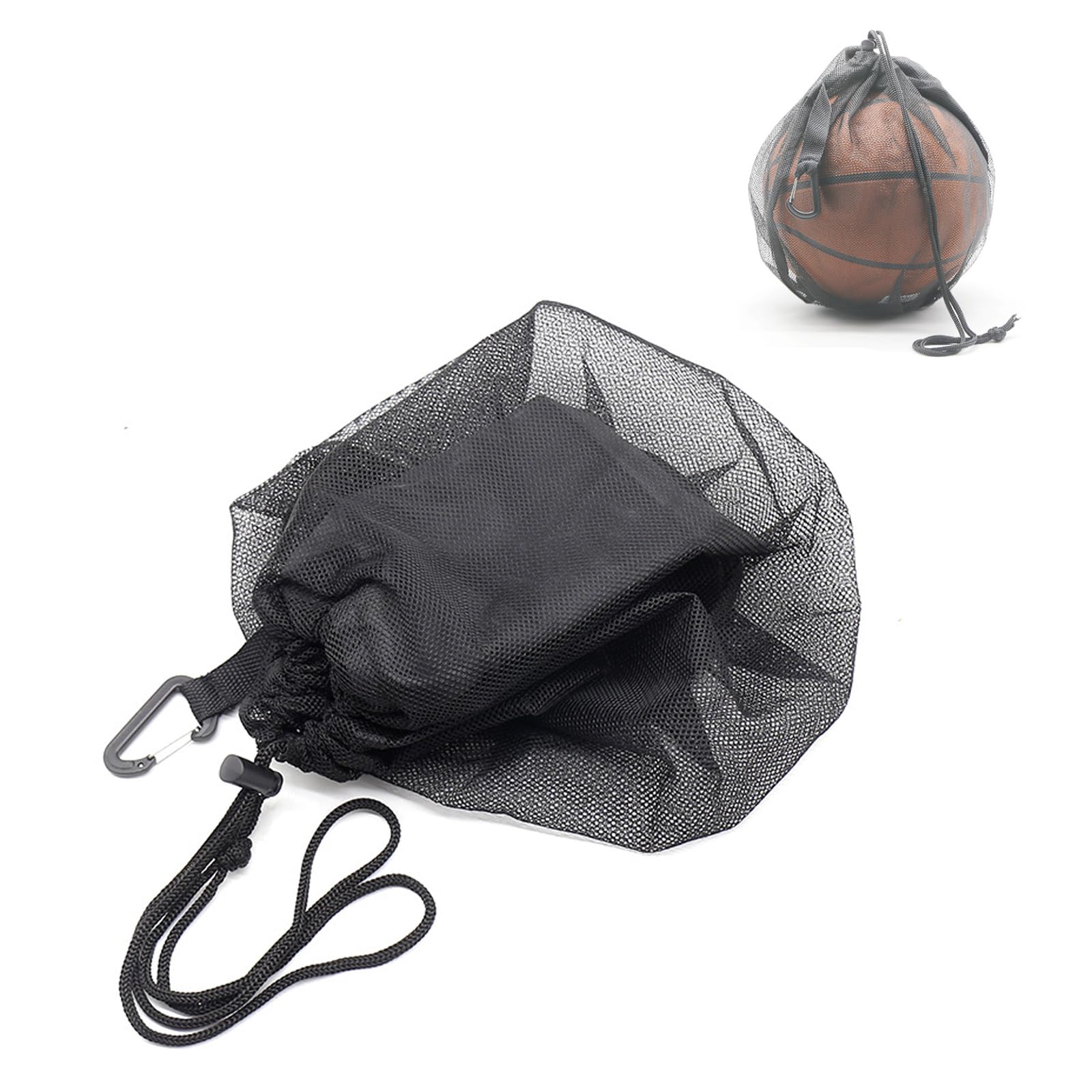 【送料無料】YANYULI ボールバッグ メッシュボールキャリーバッグ フック付き 軽量 耐久性 携帯便利 多機能収納 バスケットボール サッカー バレーボール バッグ 野球 テニス ラグビー リュック スポーツ用品 色：黒色、サイズ：大