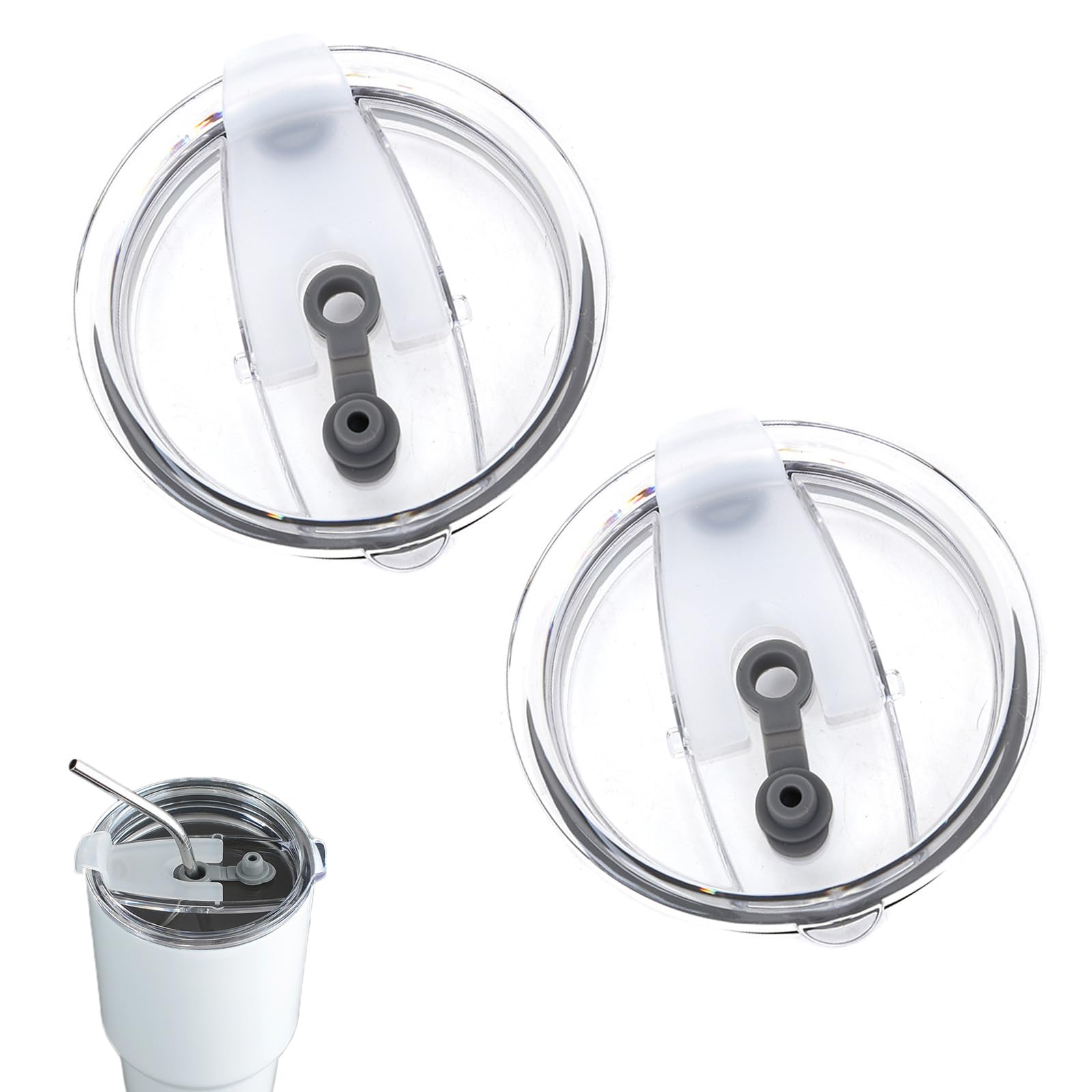 【送料無料】YANYULI タンブラー 蓋 2個入り 20OZ ストロー口付き 透明 密閉性 漏れ防止 持ち歩き マグカップ 色：クリア-30OZ