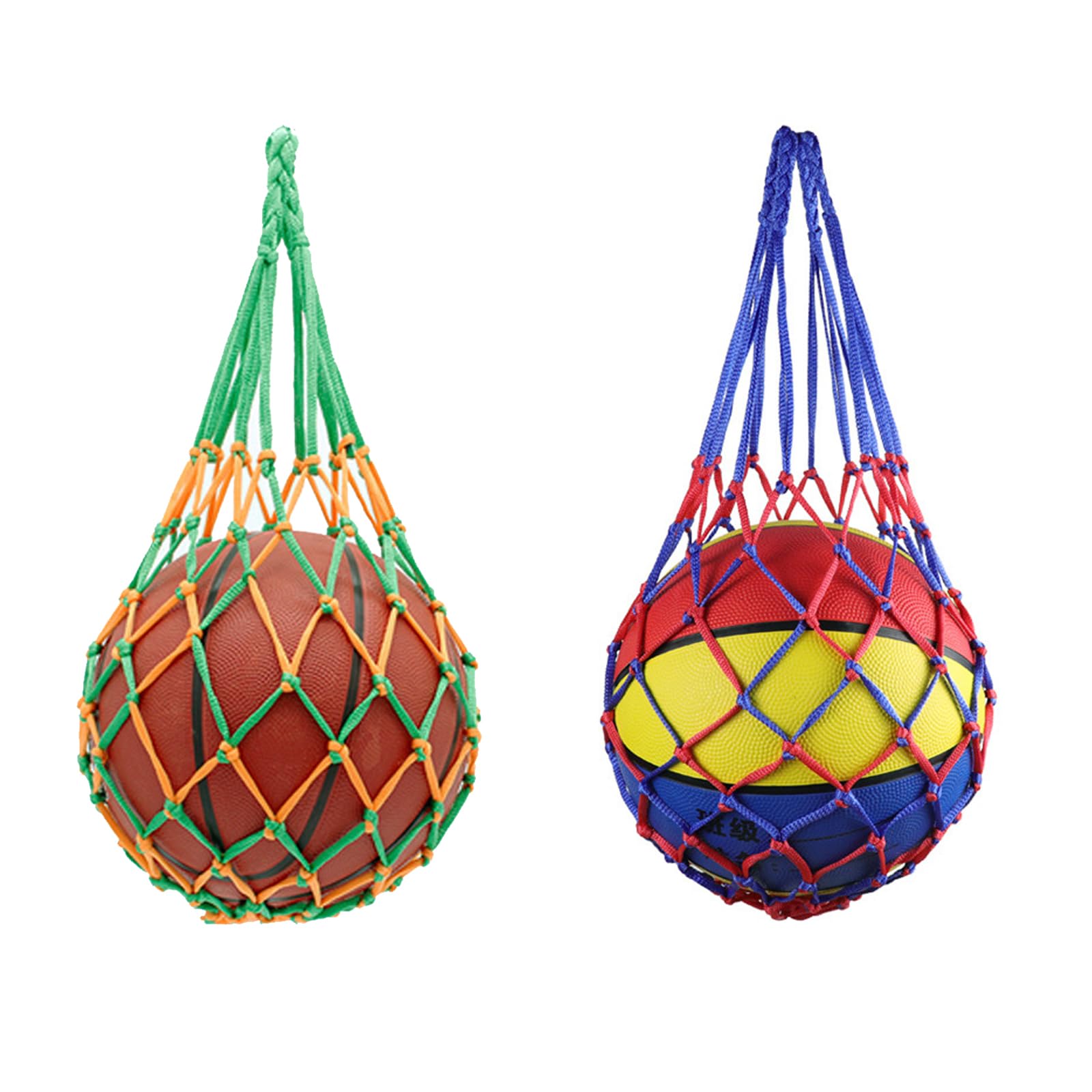 【送料無料】YANYULI 収納ボールネット メッシュバッグ ボールバッグ 網袋 簡易ボールバッグ 2個入り 持ち運び 折りたたみ簡単 サッカー バスケットボール バレーボール スポーツ用具収納 保管用 色：赤青色+黄緑色