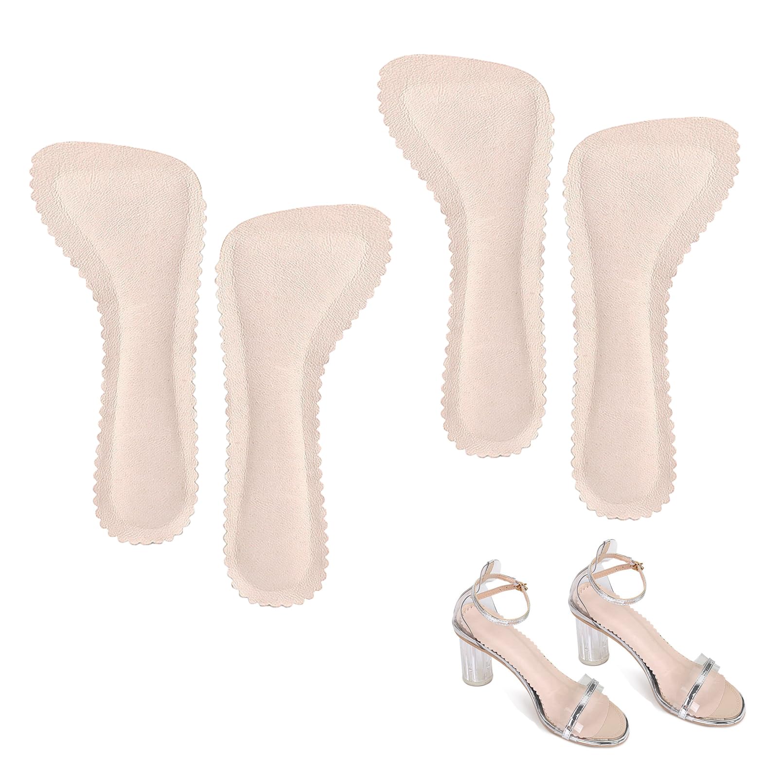 【送料無料】YANYULI インソール 中敷きドアマット 2ペア 女性用 足サポート 自己粘着 吸汗防滑 通気性 衝撃吸収 ハイヒール サンダル用 色：肌色、サイズ：23.5-24