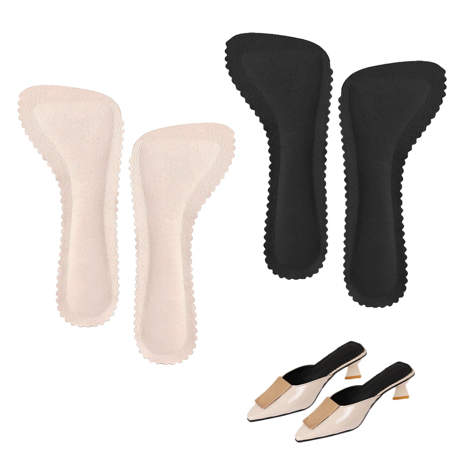 【送料無料】YANYULI インソール 中敷きドアマット 2ペア 女性用 足サポート 自己粘着 吸汗防滑 通気性 衝撃吸収 ハイヒール サンダル用 色：黒色+肌色、サイズ：24.5-25