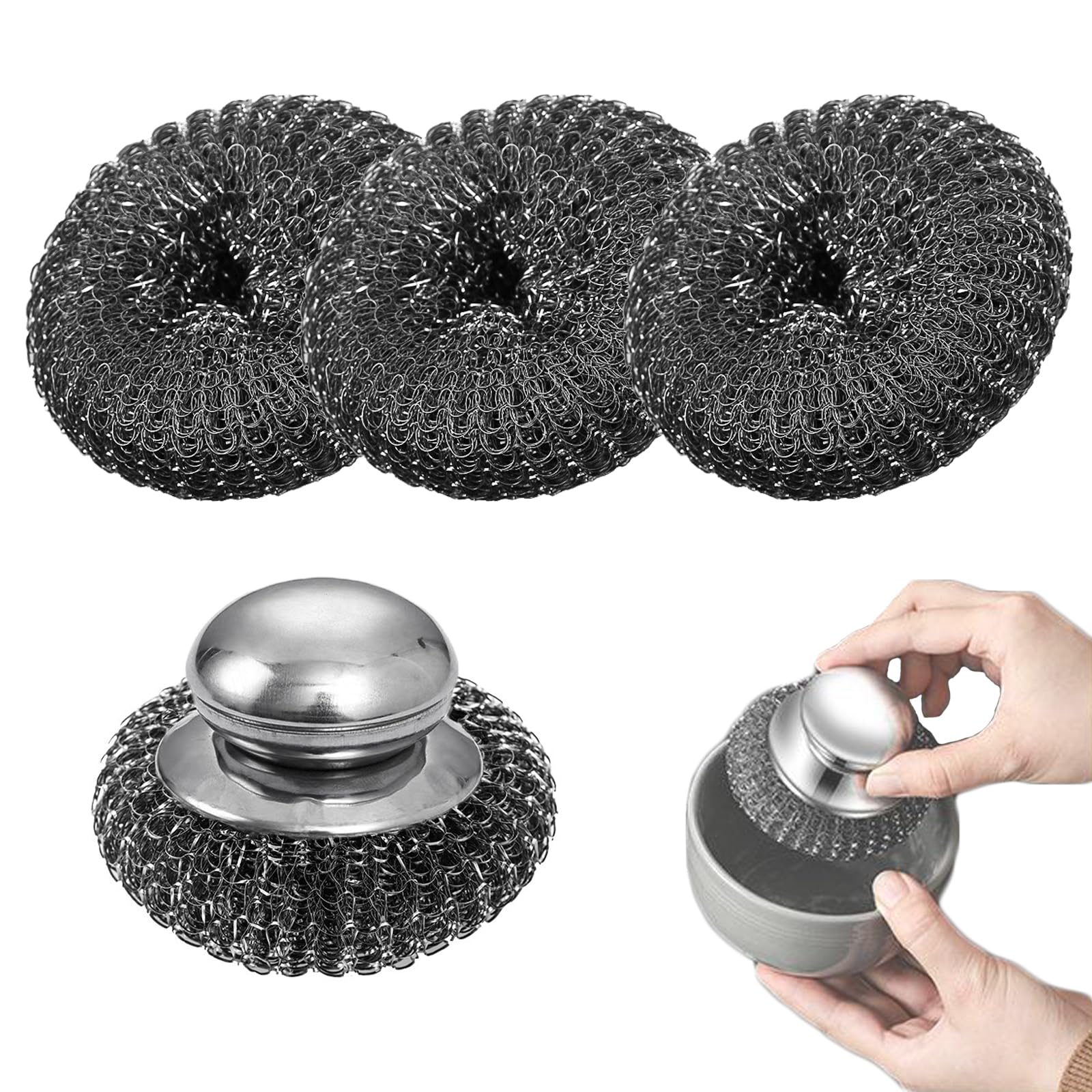 【送料無料】YANYULI ステンレスたわし 金たわし かなだわし 持ち手 本体＋替え4個 強力 こげ落とし 焦..