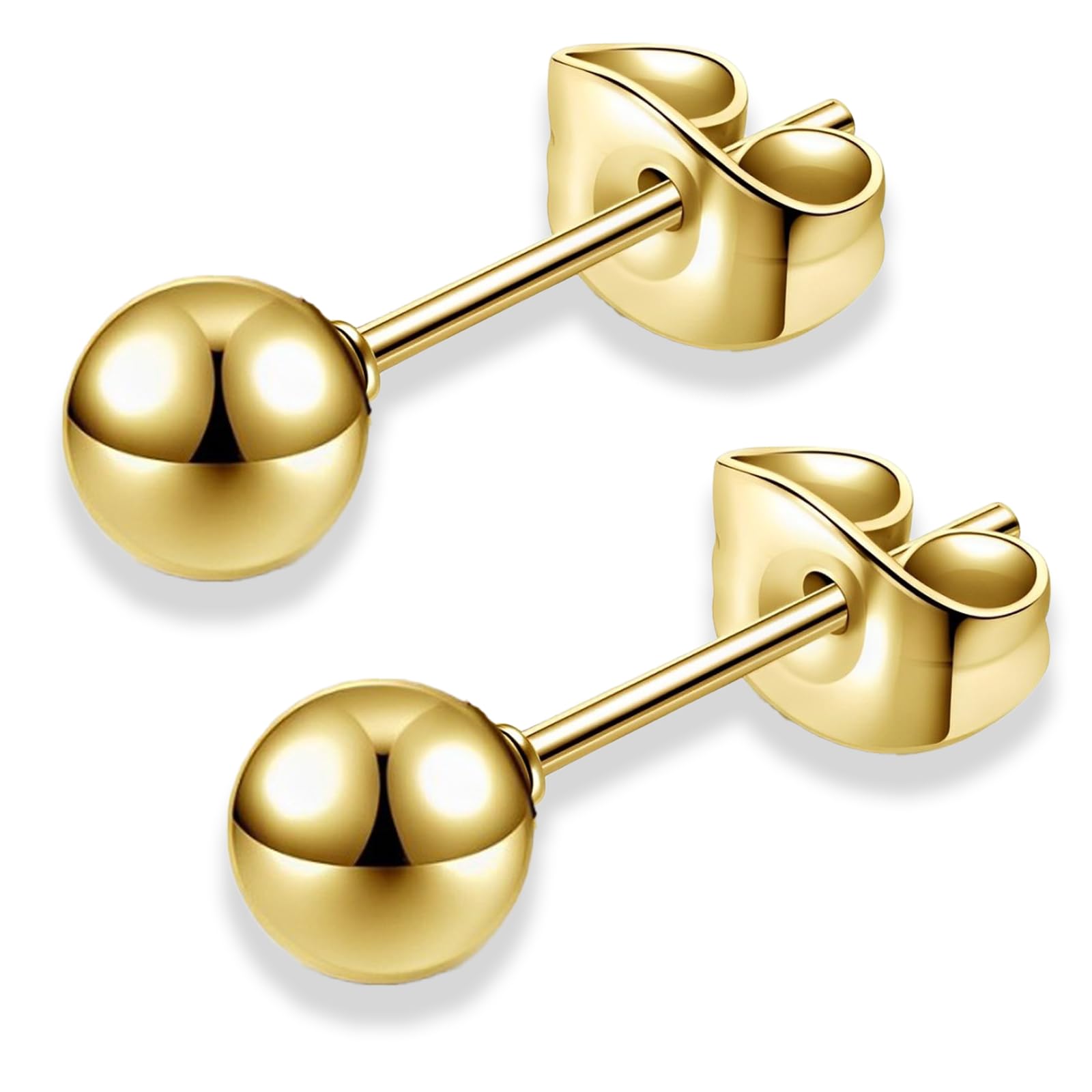 【送料無料】swars ピアス 丸玉 ボール シルバー メンズ レディース 男女 シンプル 丸玉ピアス ボールピアス 両耳用 2個 ペア 金属アレルギー 色：ゴールド