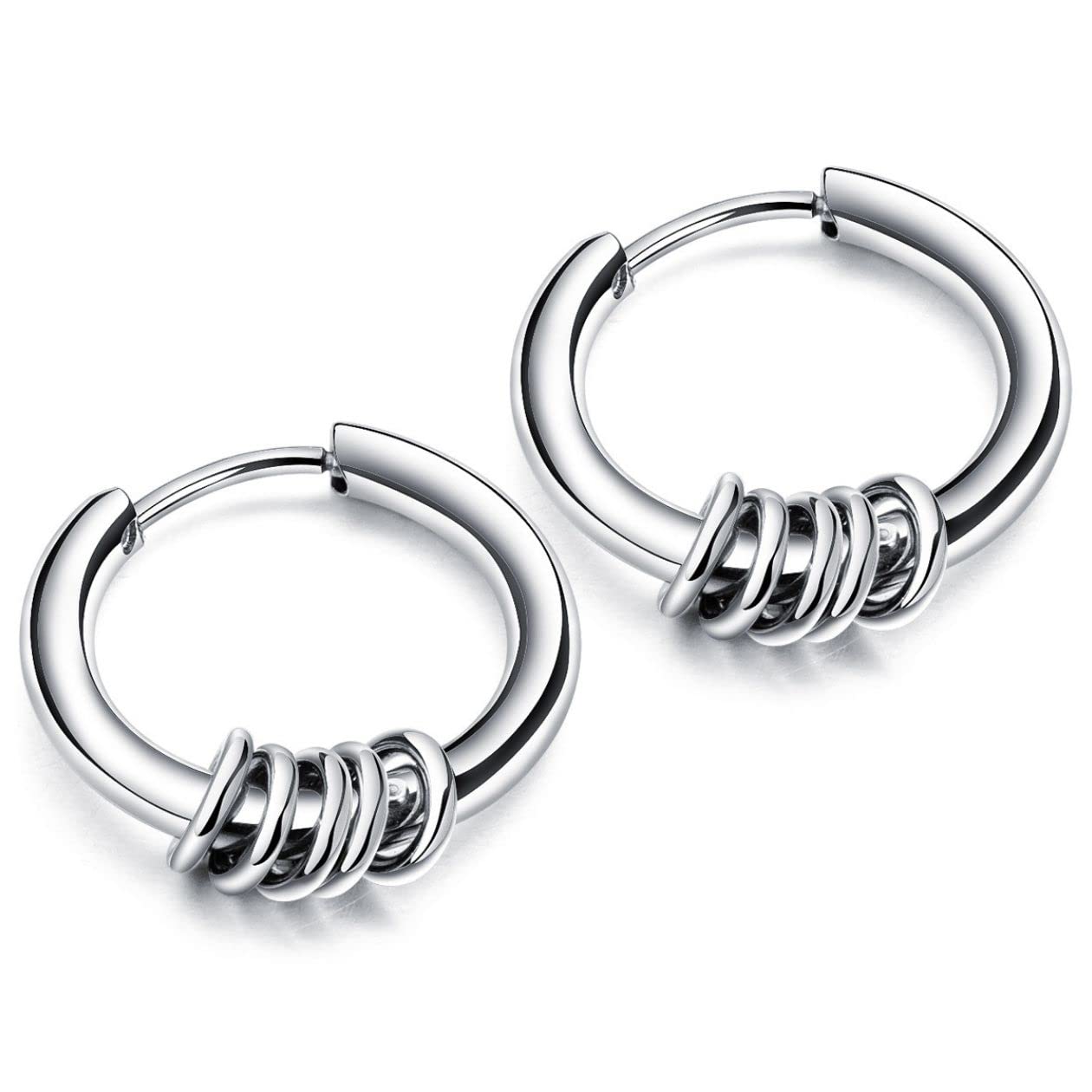 【送料無料】swars ピアス 5連リング メンズ レディース フープ リング 金属アレルギー対応 両耳セット 色：シルバー、サイズ：17mm