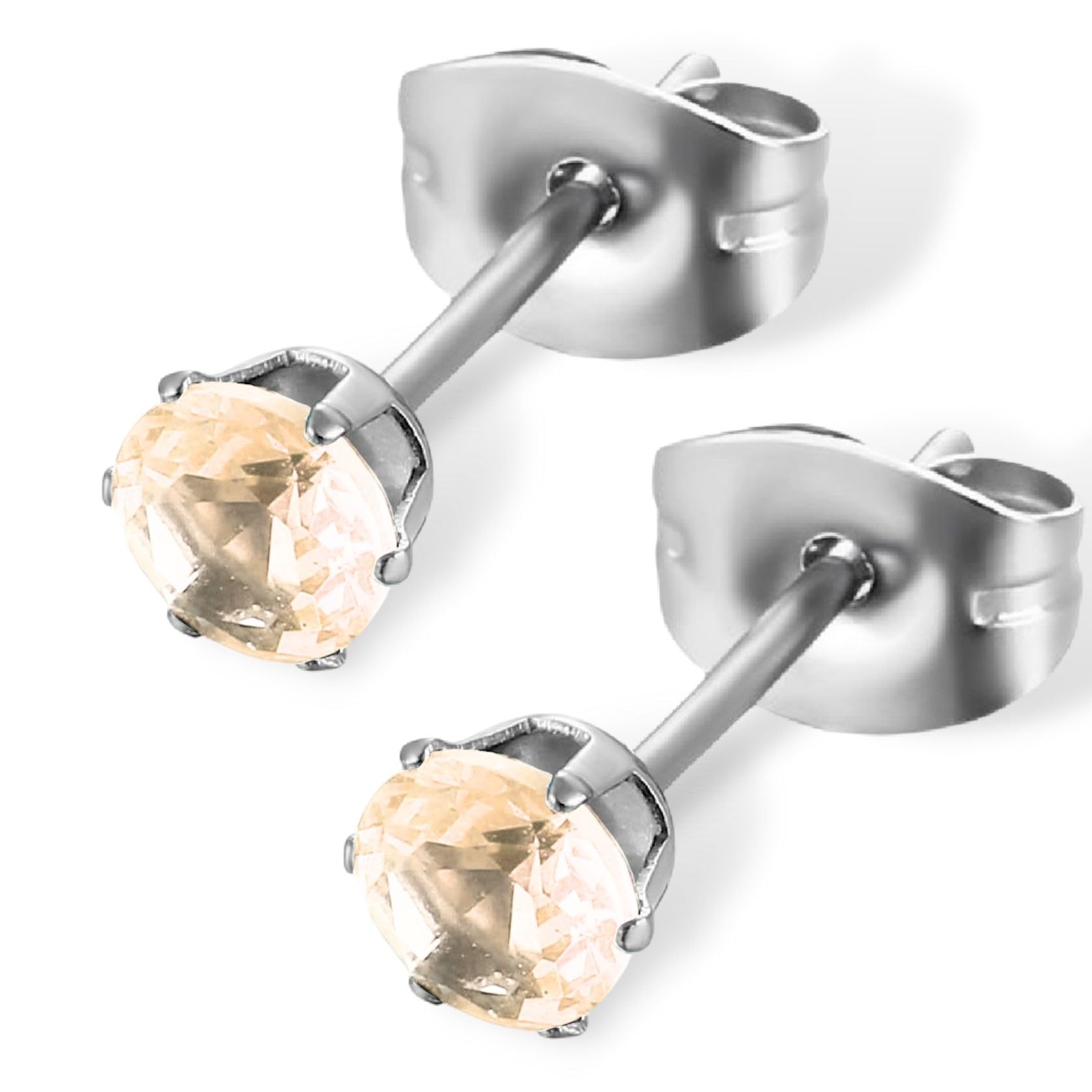 【送料無料】swars ピアス サージカルステンレス 金属アレルギー対応 選べる8カラー ユニセックス ジルコニア 両耳 2個セット 色：シャンパン、サイズ：4mm