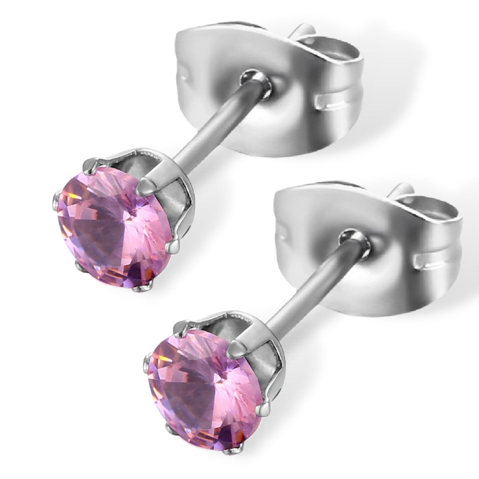 【送料無料】swars ピアス サージカルステンレス 金属アレルギー対応 選べる8カラー ユニセックス ジルコニア 両耳 2個セット 色:ローズ、サイズ:3mm