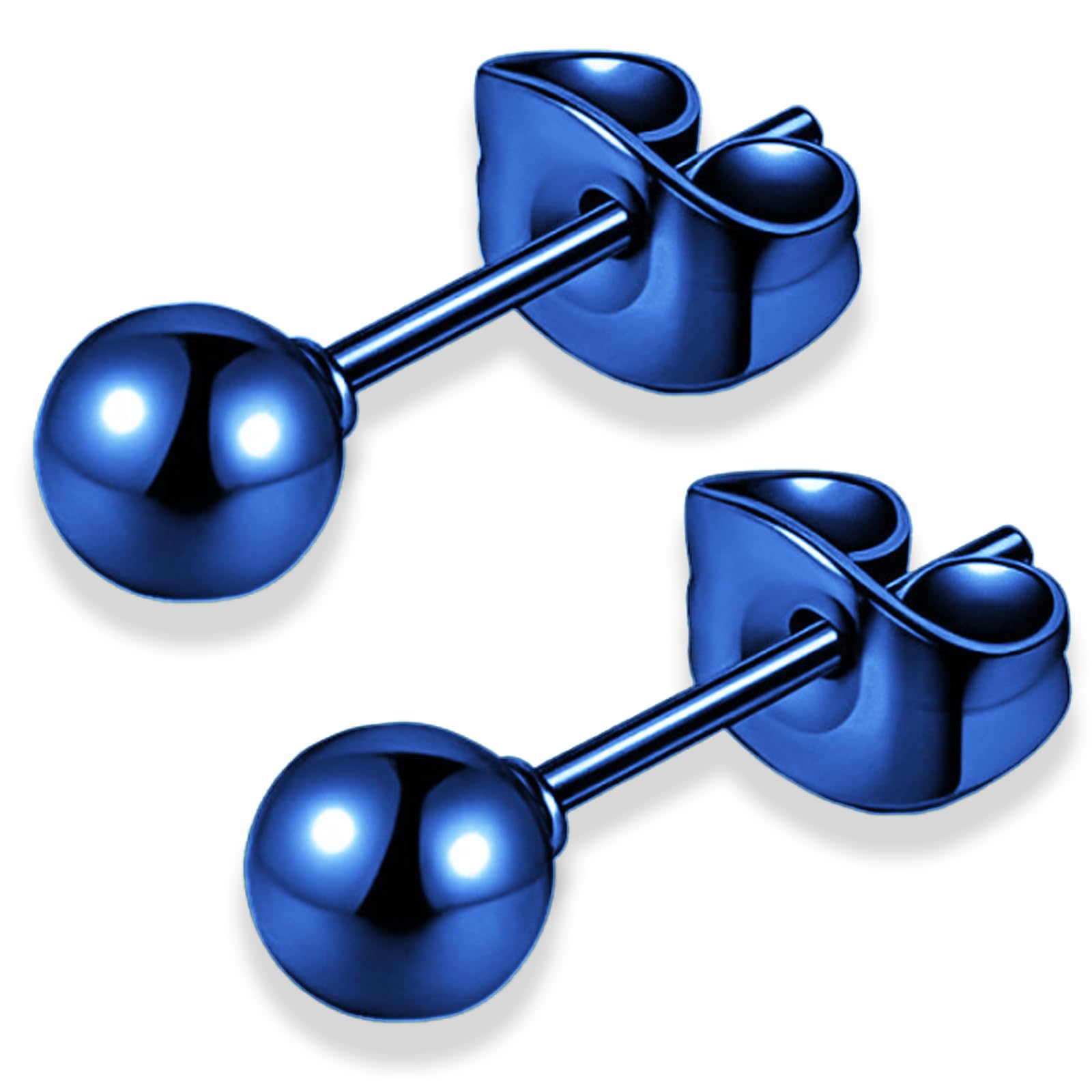 【送料無料】swars ピアス 丸玉 ボール シルバー メンズ レディース 男女 シンプル 丸玉ピアス ボールピアス 両耳用 2個 ペア 金属アレルギー 色：ブルー