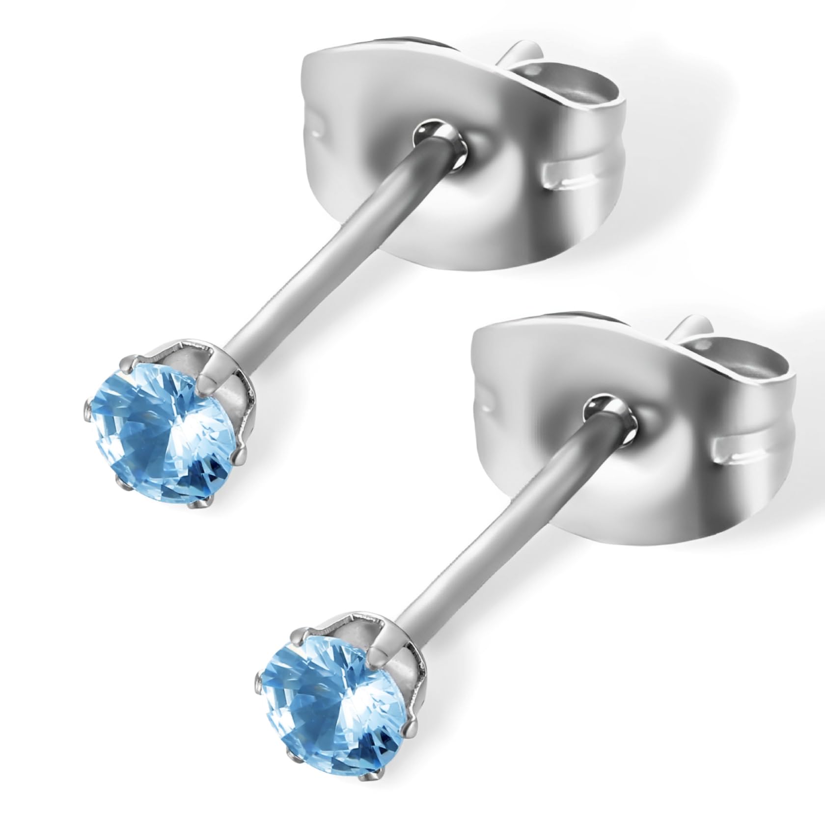 【送料無料】swars ピアス サージカルステンレス 金属アレルギー対応 選べる8カラー ユニセックス ジルコニア 両耳 2個セット 色：ライトアクアマリン、サイズ：5mm