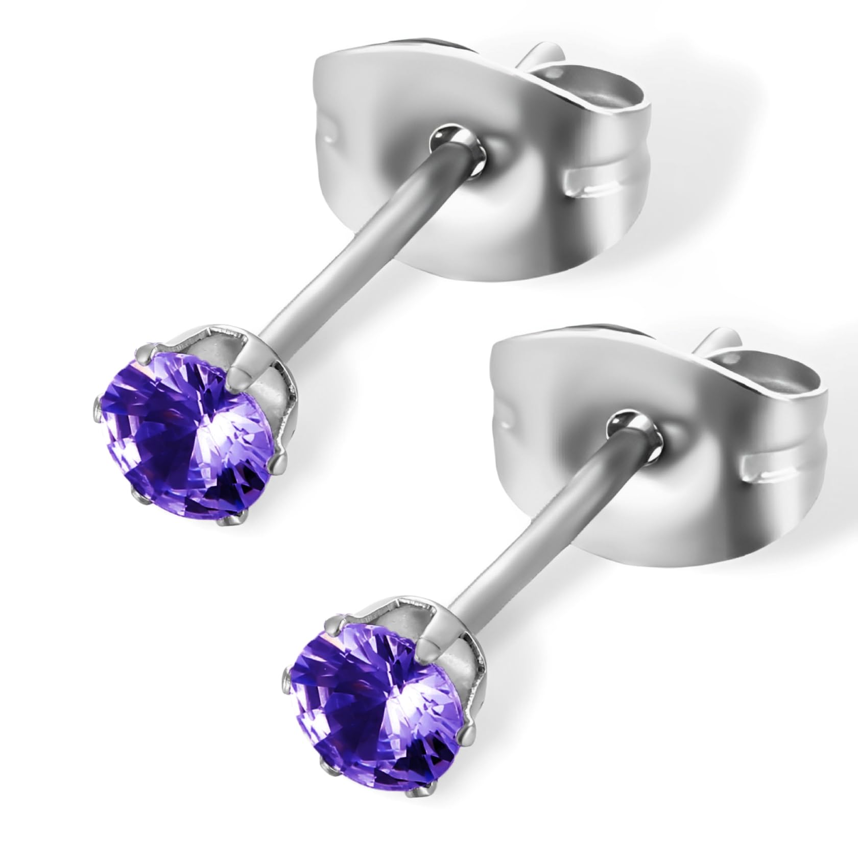 【送料無料】swars ピアス サージカルステンレス 金属アレルギー対応 選べる8カラー ユニセックス ジルコニア 両耳 2個セット 色：ヴァイオレット、サイズ：3mm