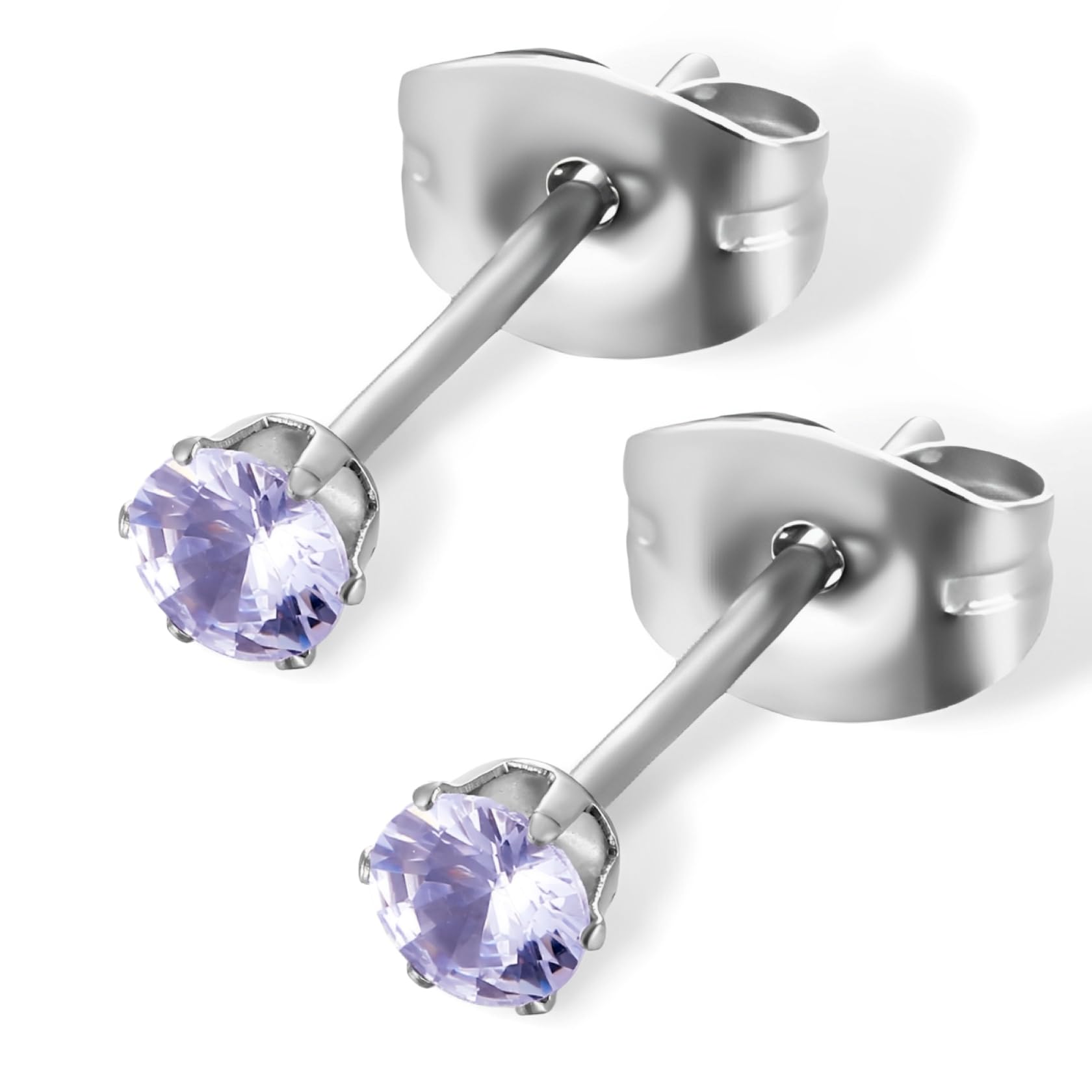 【送料無料】swars ピアス サージカルステンレス 金属アレルギー対応 選べる8カラー ユニセックス ジルコニア 両耳 2個セット 色：アメジスト、サイズ：3mm