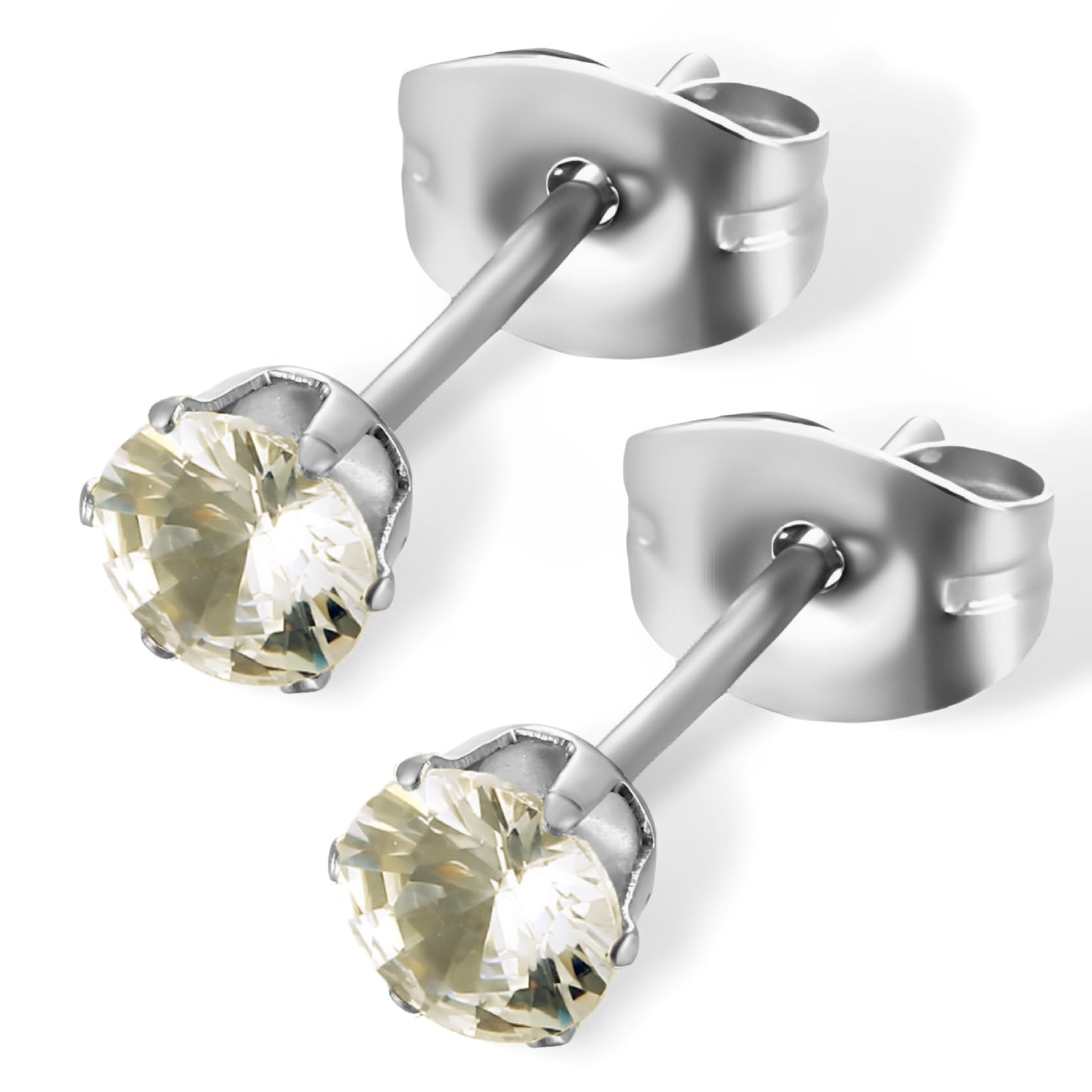 【送料無料】swars ピアス サージカルステンレス 金属アレルギー対応 選べる8カラー ユニセックス ジルコニア 両耳 2個セット 色：レモンクォーツ、サイズ：5mm