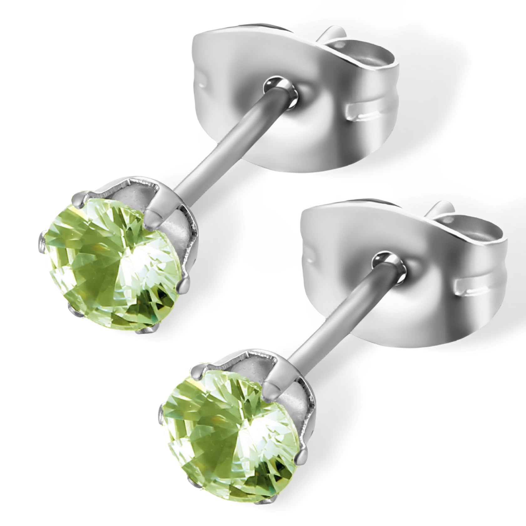 【送料無料】swars ピアス サージカルステンレス 金属アレルギー対応 選べる8カラー ユニセックス ジルコニア 両耳 2個セット 色：ペリドット、サイズ：5mm