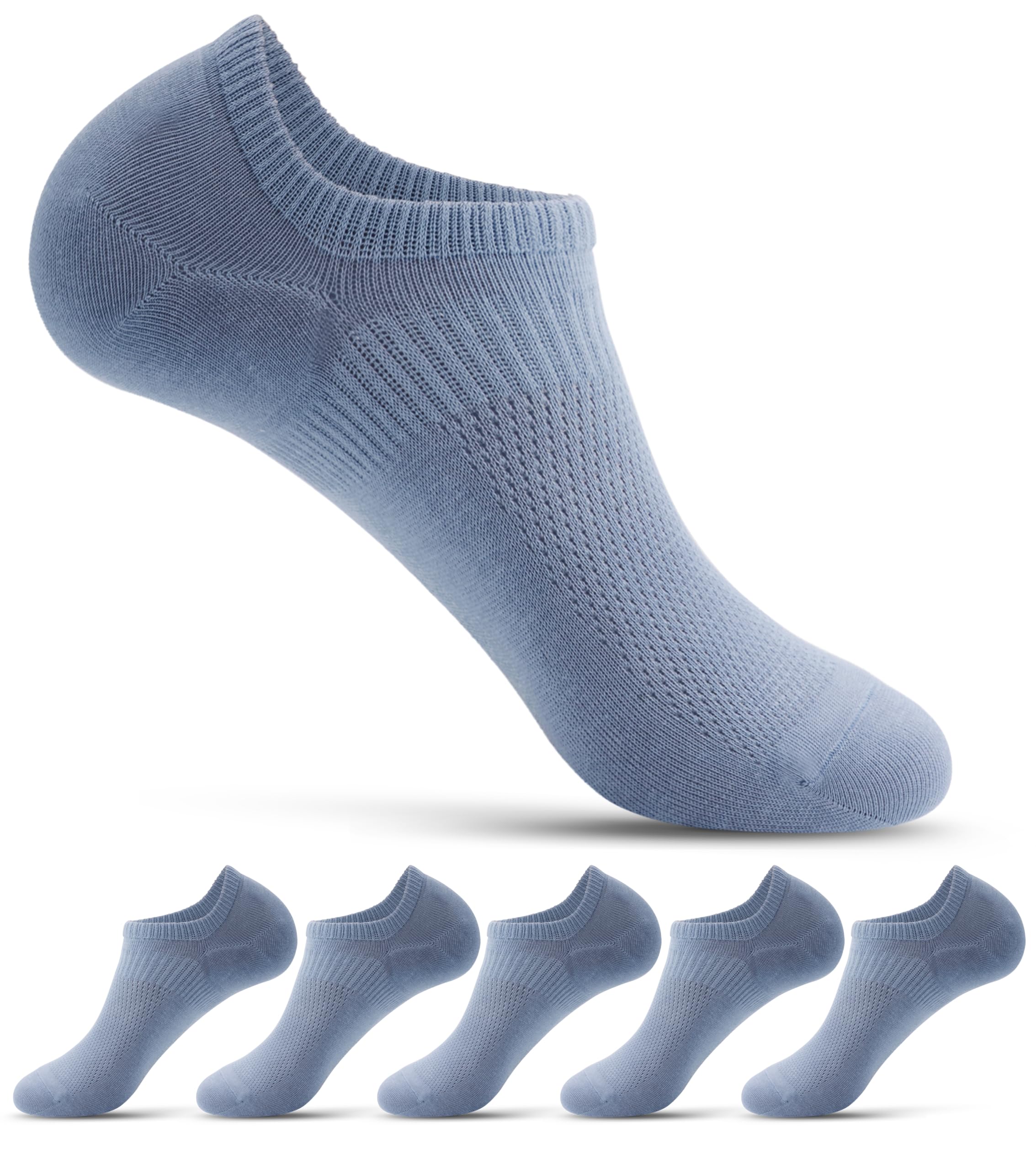 【送料無料】[banerise] 靴下 メンズ フットカバー 脱げない 【 綿95% 縫い目のない】 くるぶし ソックス 夏用 メッシュ くつした スニーカー 見えない ショートソックス 薄手 5足 セット 色：5足 水色、サイズ：24.0-27.0 cm