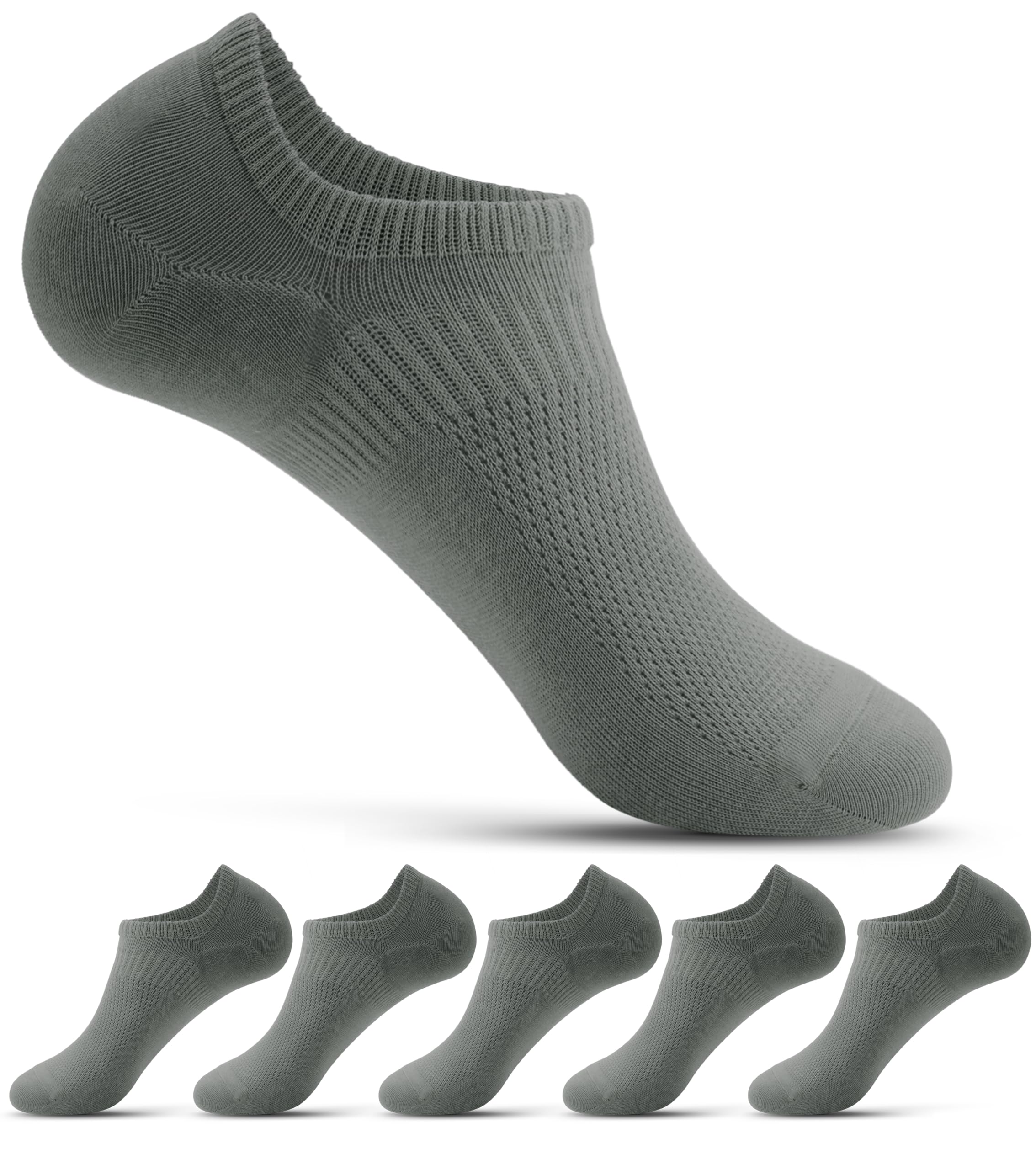 【送料無料】[banerise] 靴下 メンズ フットカバー 脱げない 【 綿95% 縫い目のない】 くるぶし ソックス 夏用 メッシュ くつした スニーカー 見えない ショートソックス 薄手 5足 セット 色：5足 ダークグリーン、サイズ：24.0-27.0 cm